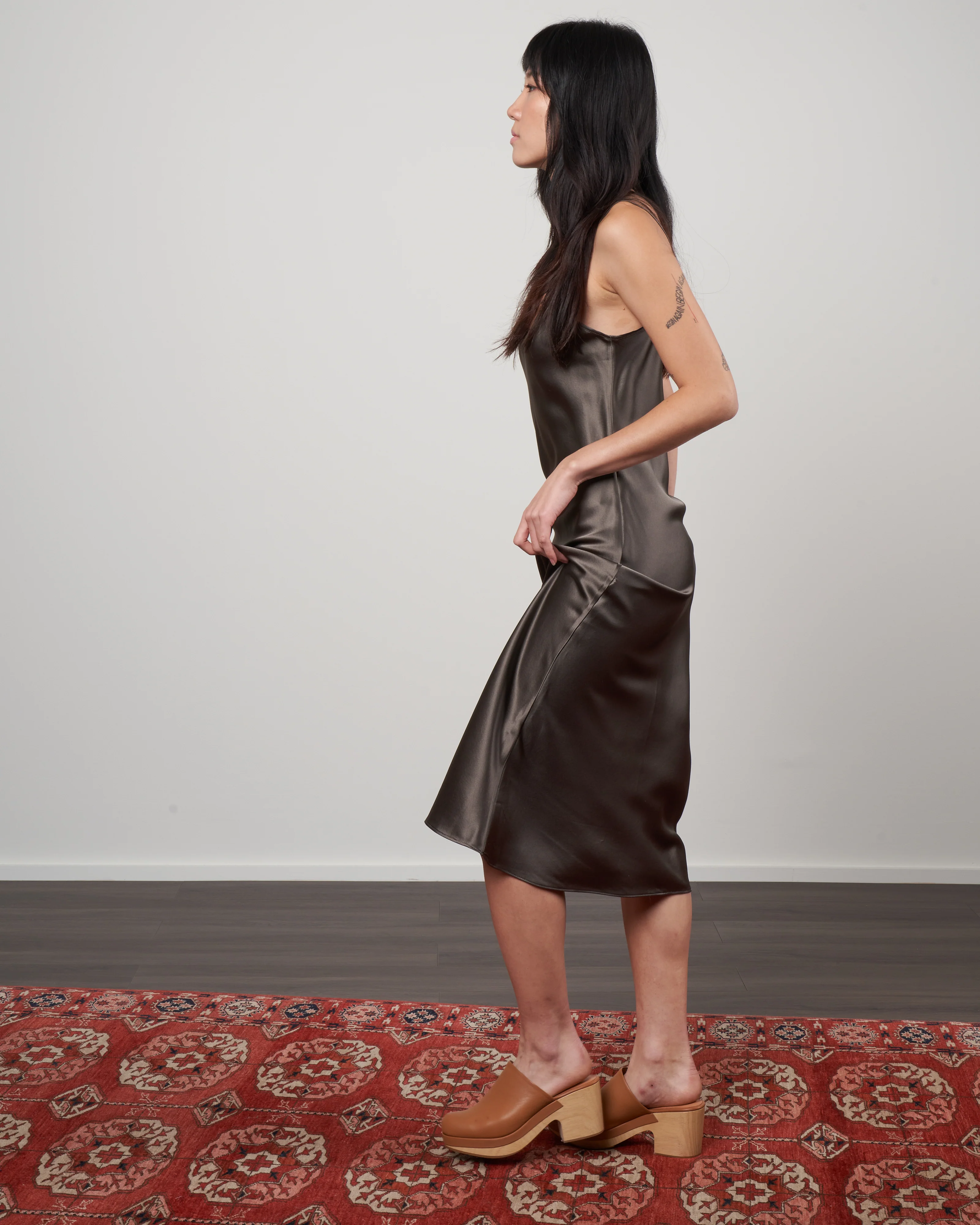 midi slip dress - taupe silk - Image 2
