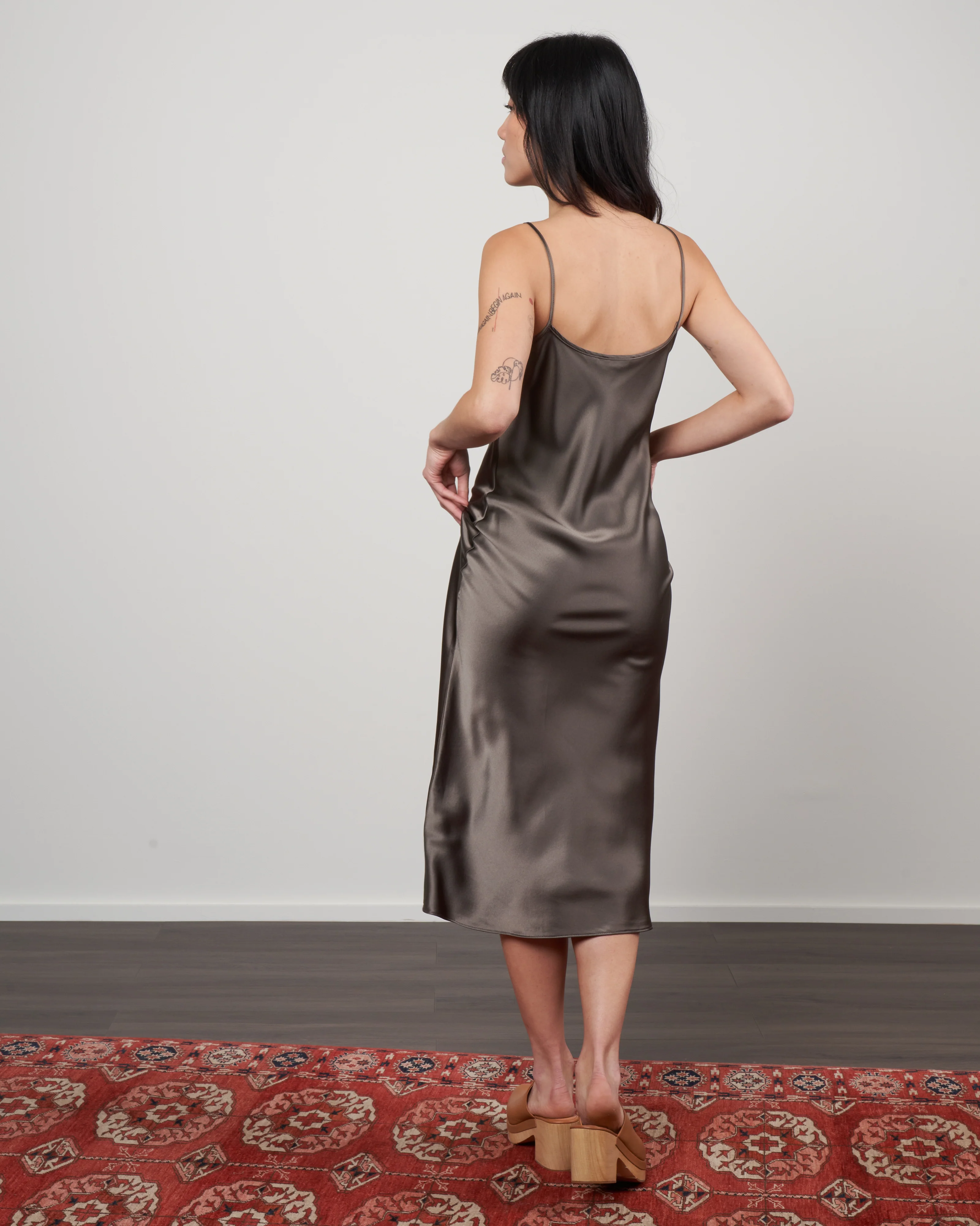 midi slip dress - taupe silk - Image 3
