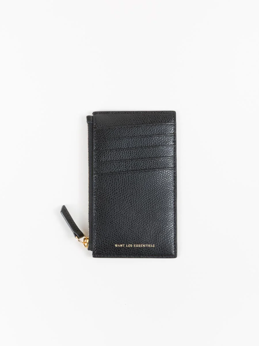 adana zipped cardholder - black grain