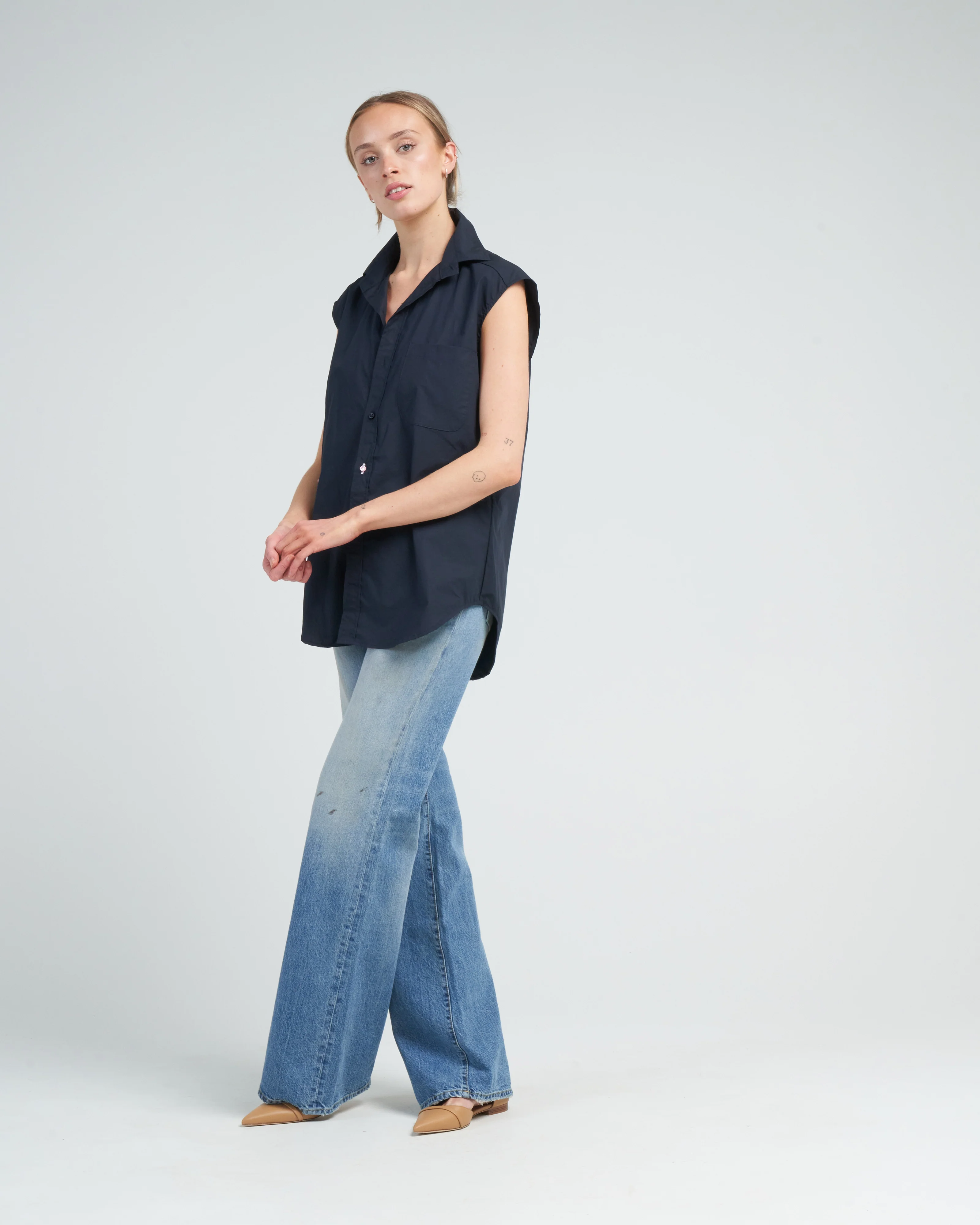 the cutoff shirt, paper cotton - navy blue - Image 3
