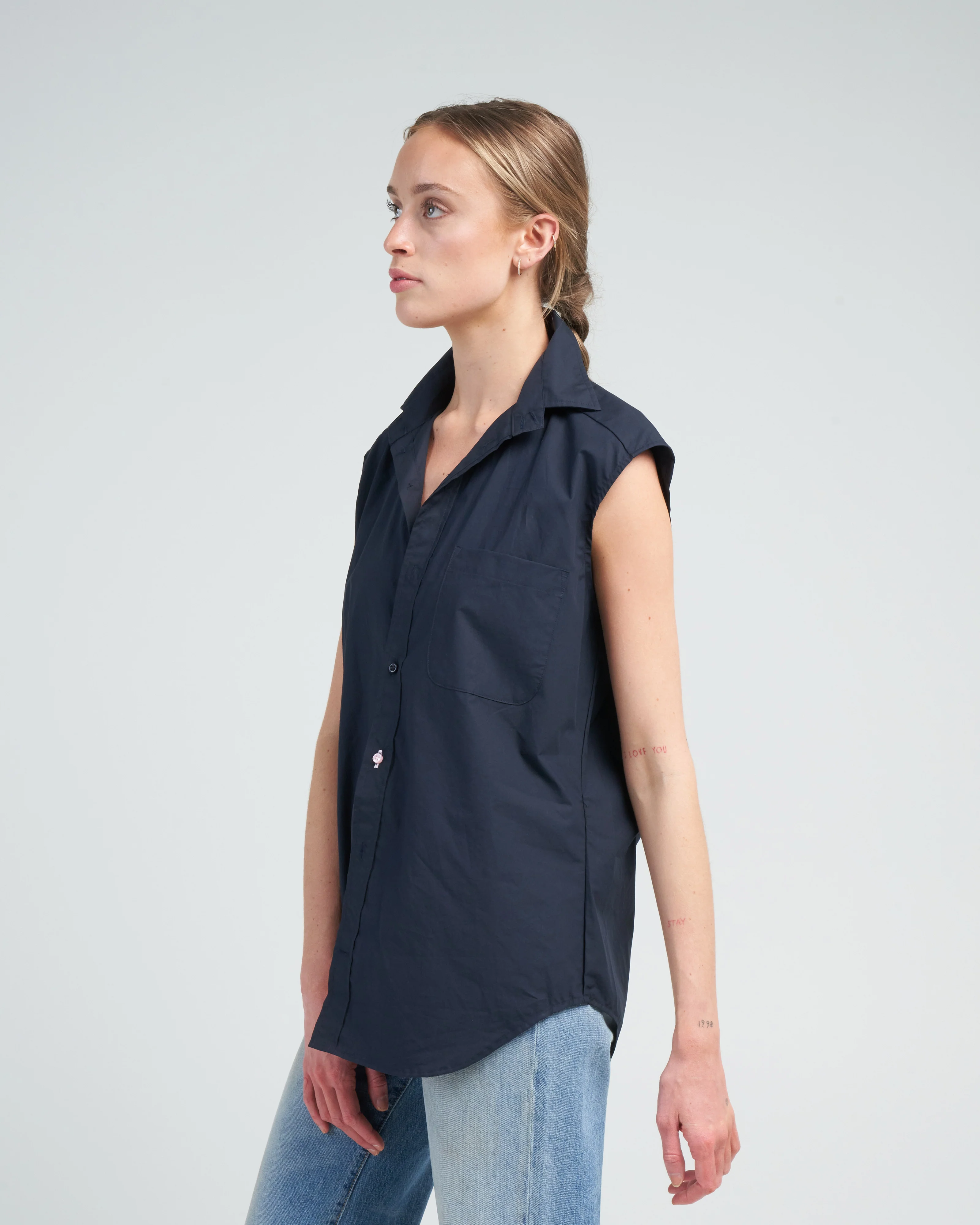 the cutoff shirt, paper cotton - navy blue - Image 4
