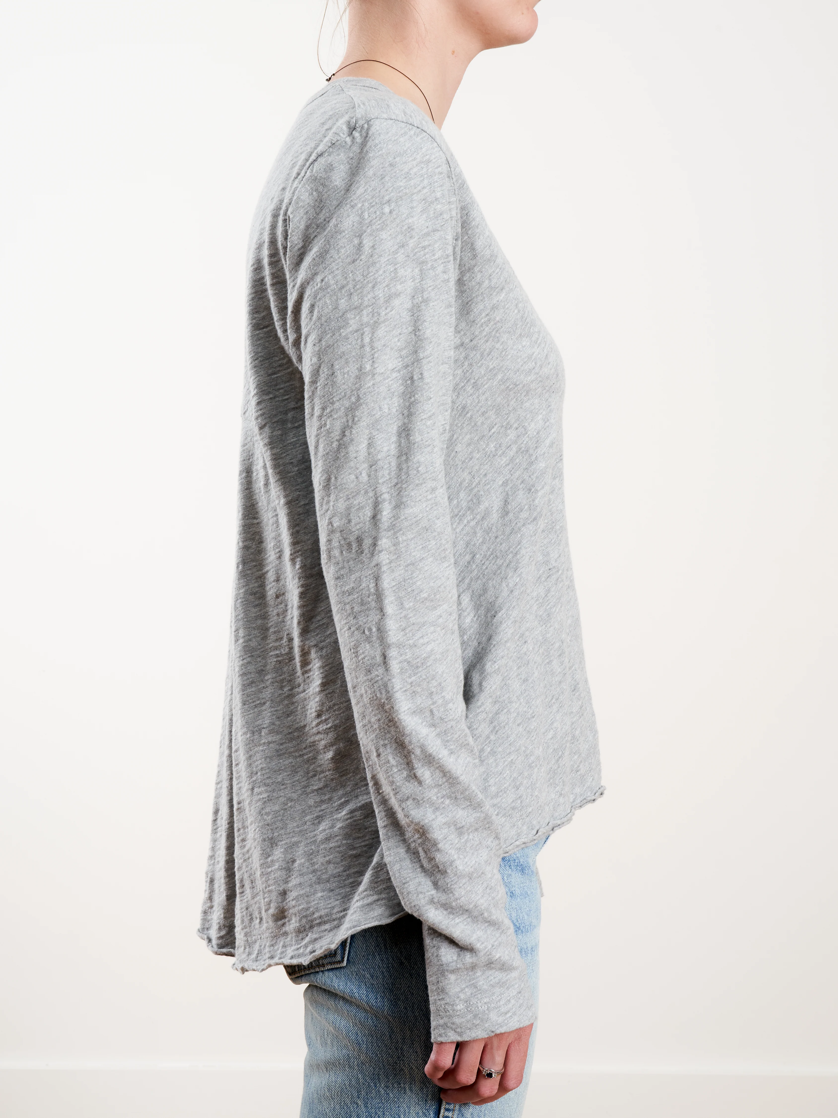 l/s hi-low shrunken placket tee - gray heather - Image 4
