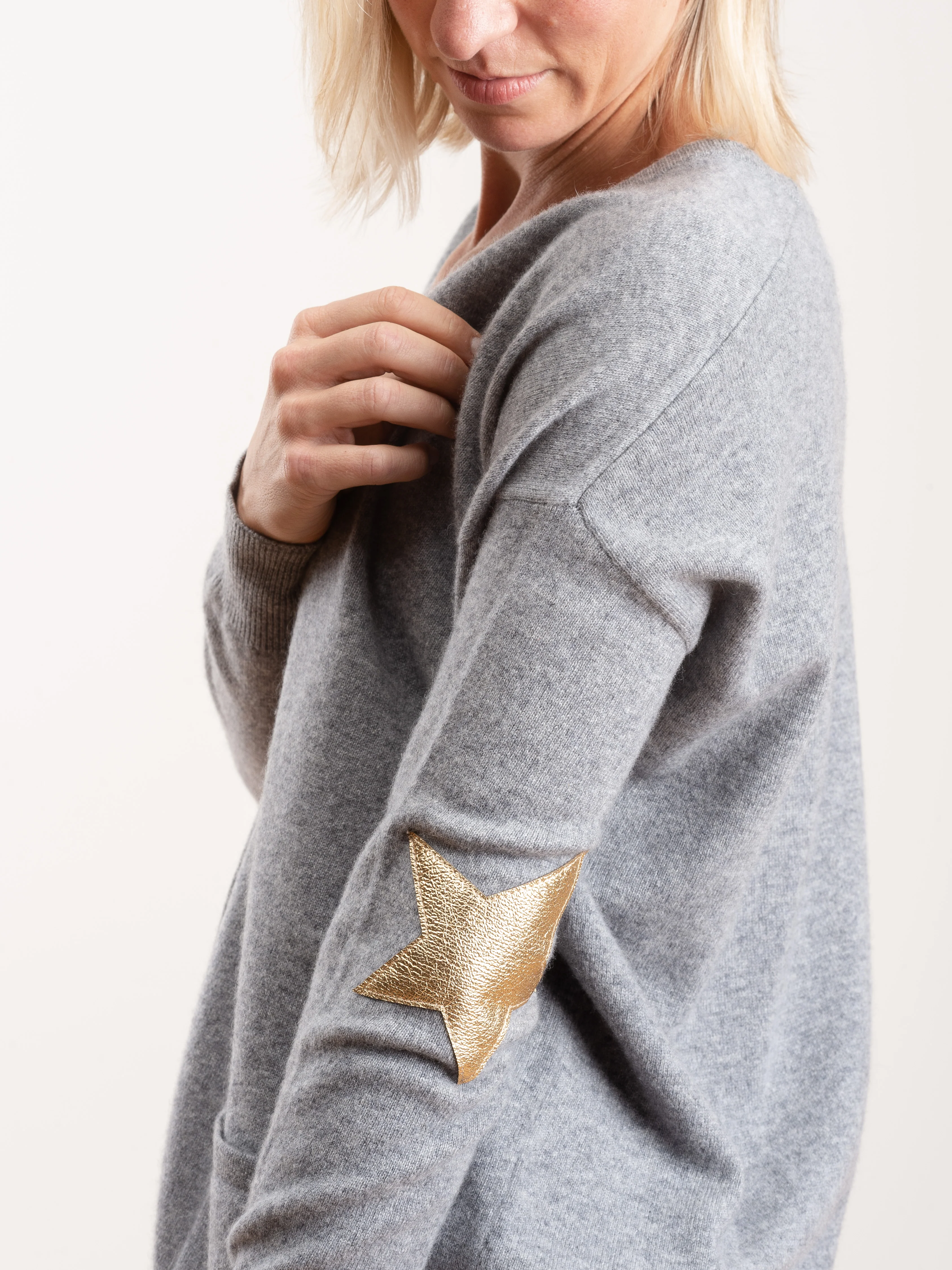cardigan with star elbow - grey/gold - Image 5
