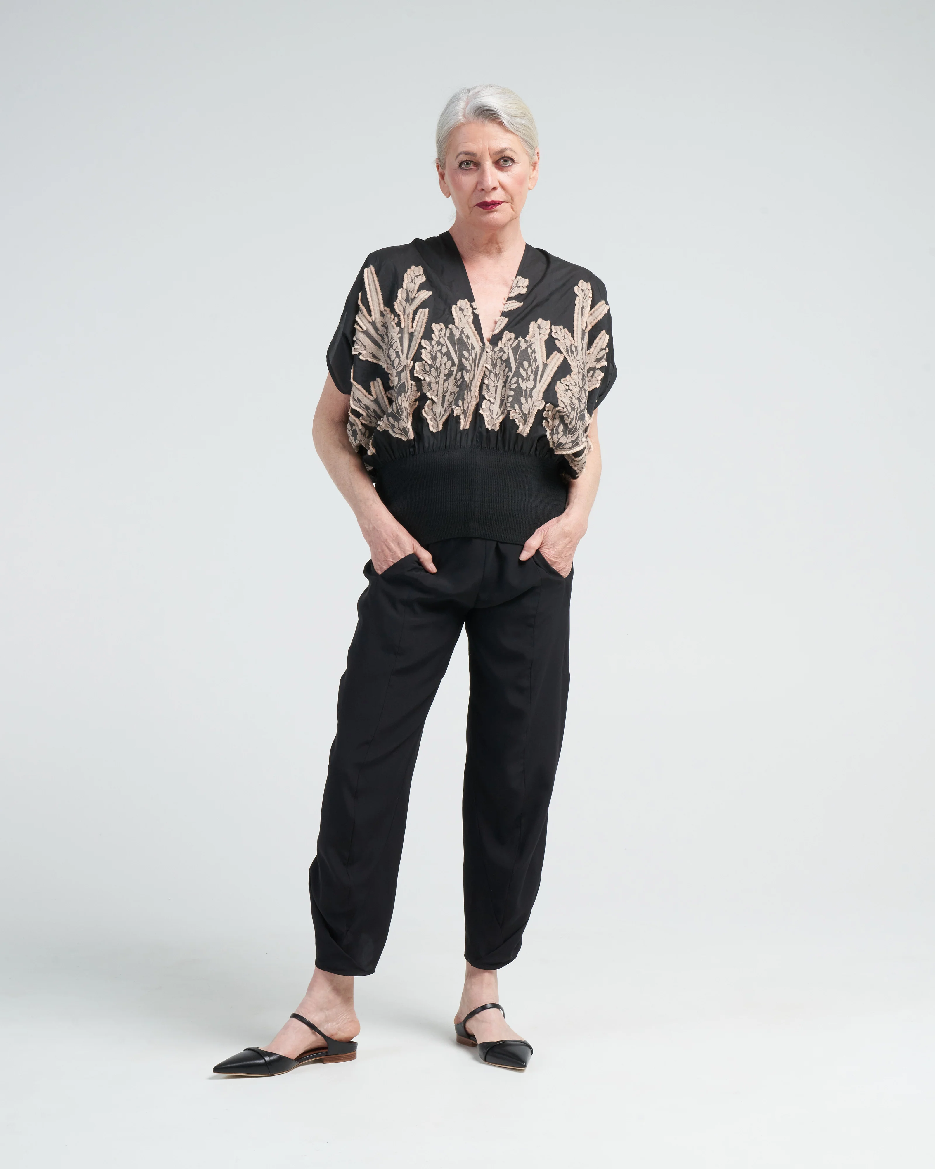 cropped akeo pant silk charmeuse - black - Image 2