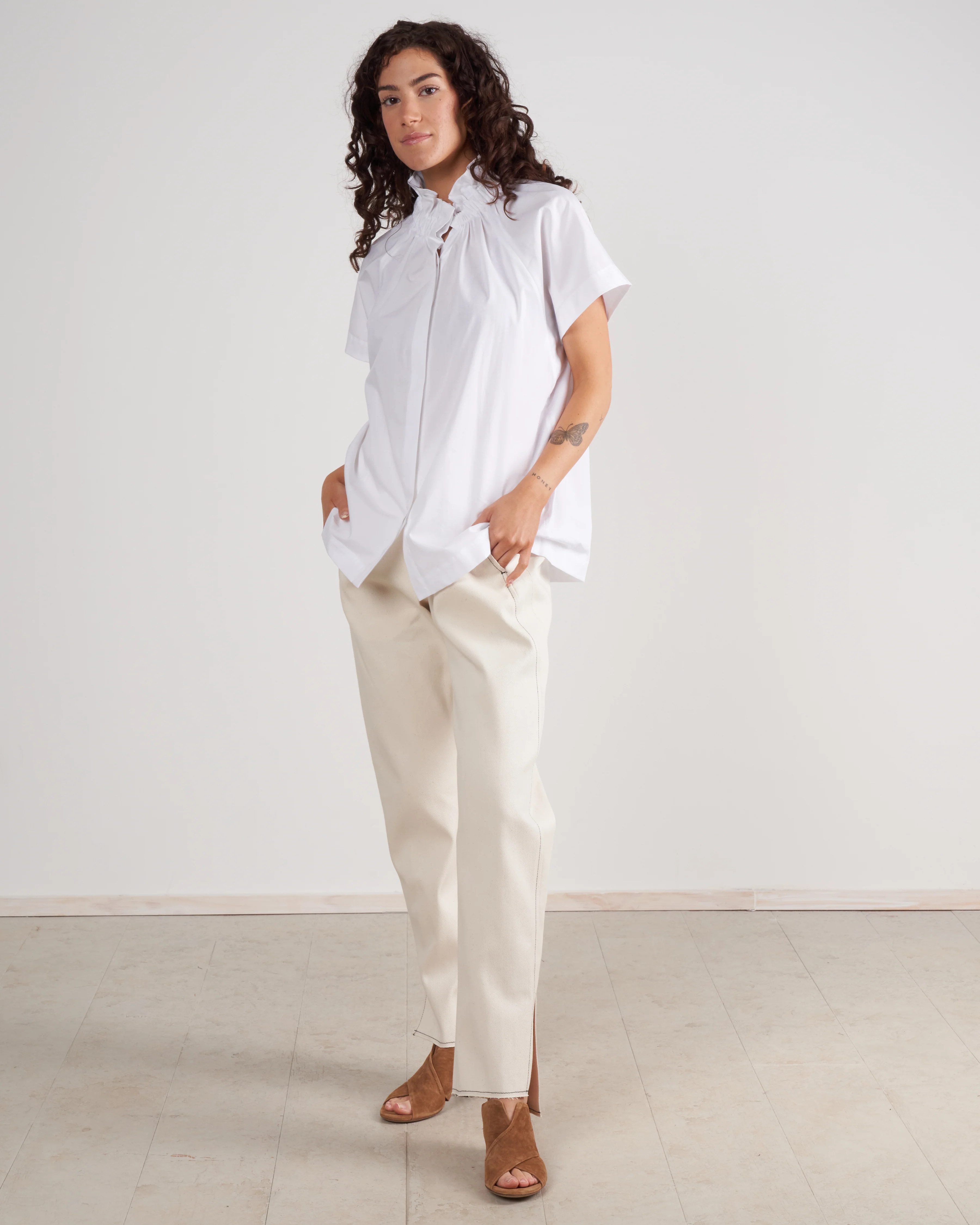 elastic gaban shirt - white cotton poplin - Image 2