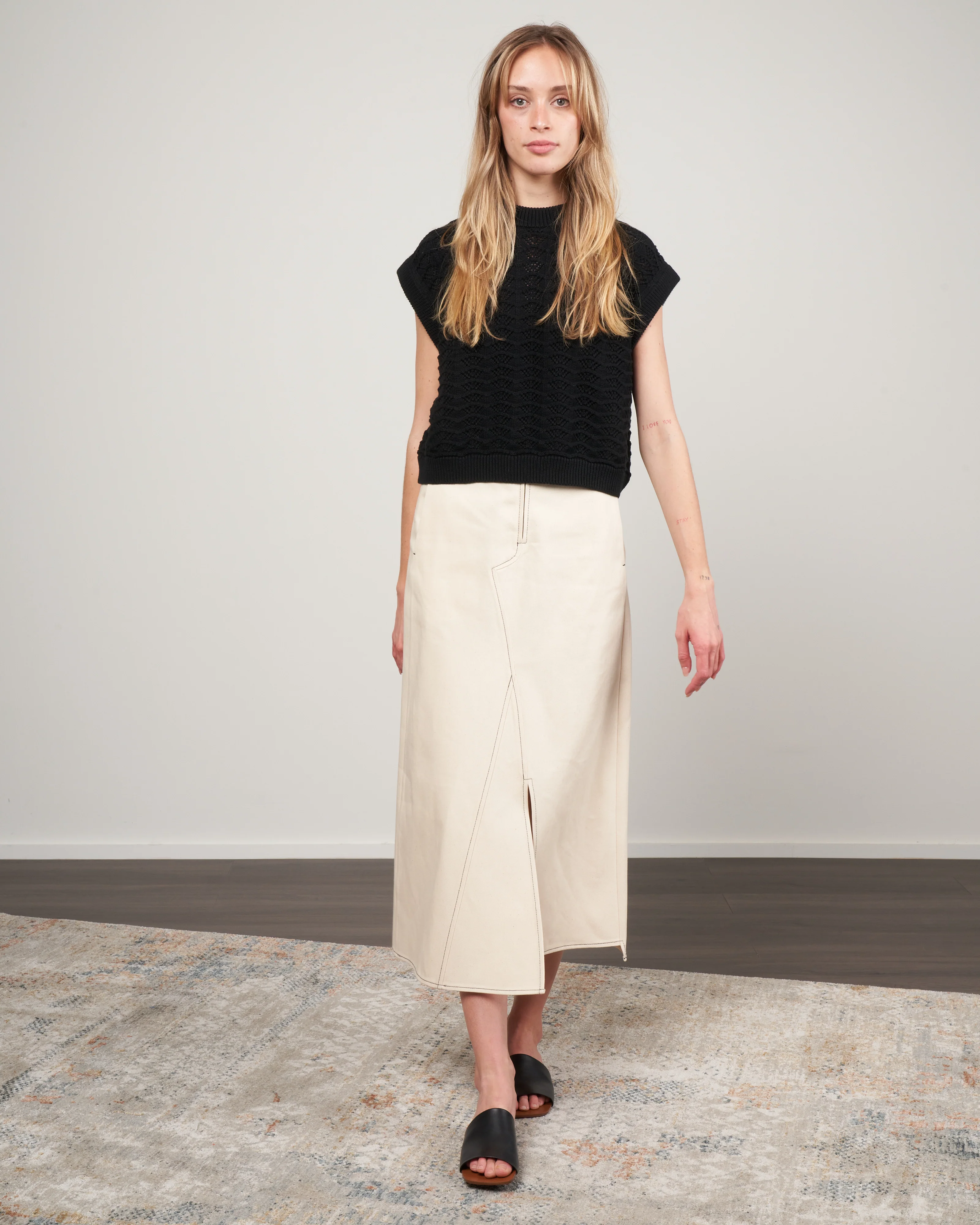 flight patchwork skirt - ecru eco denim