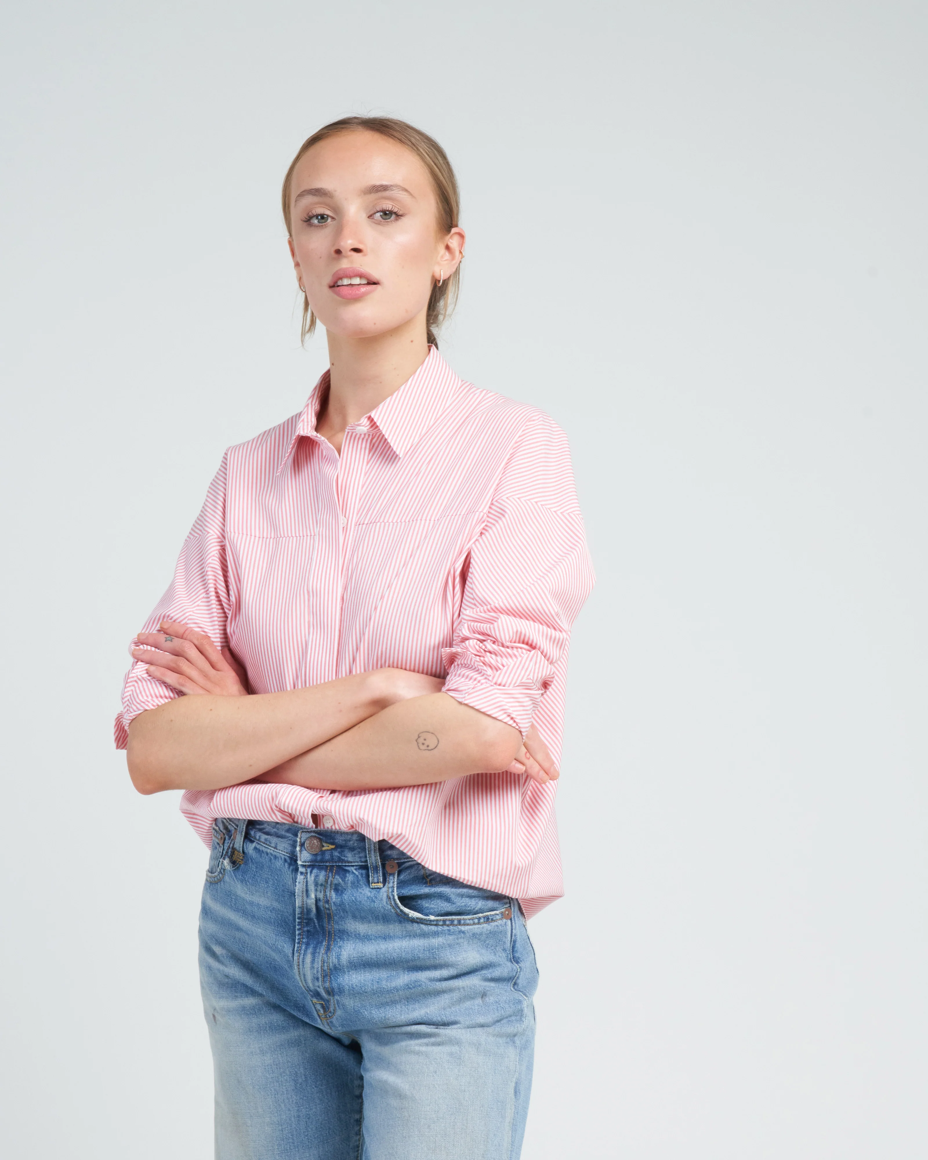 manu shirt - grapefruit/white
