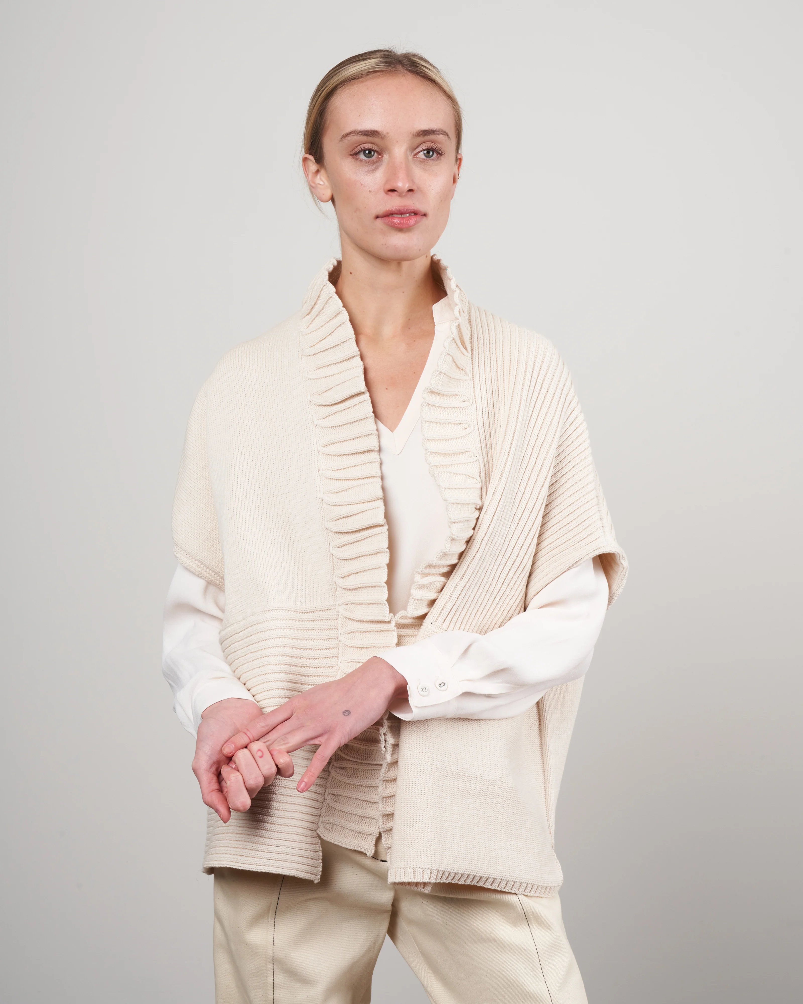 patchwork ruffle shrug - bone - Image 3