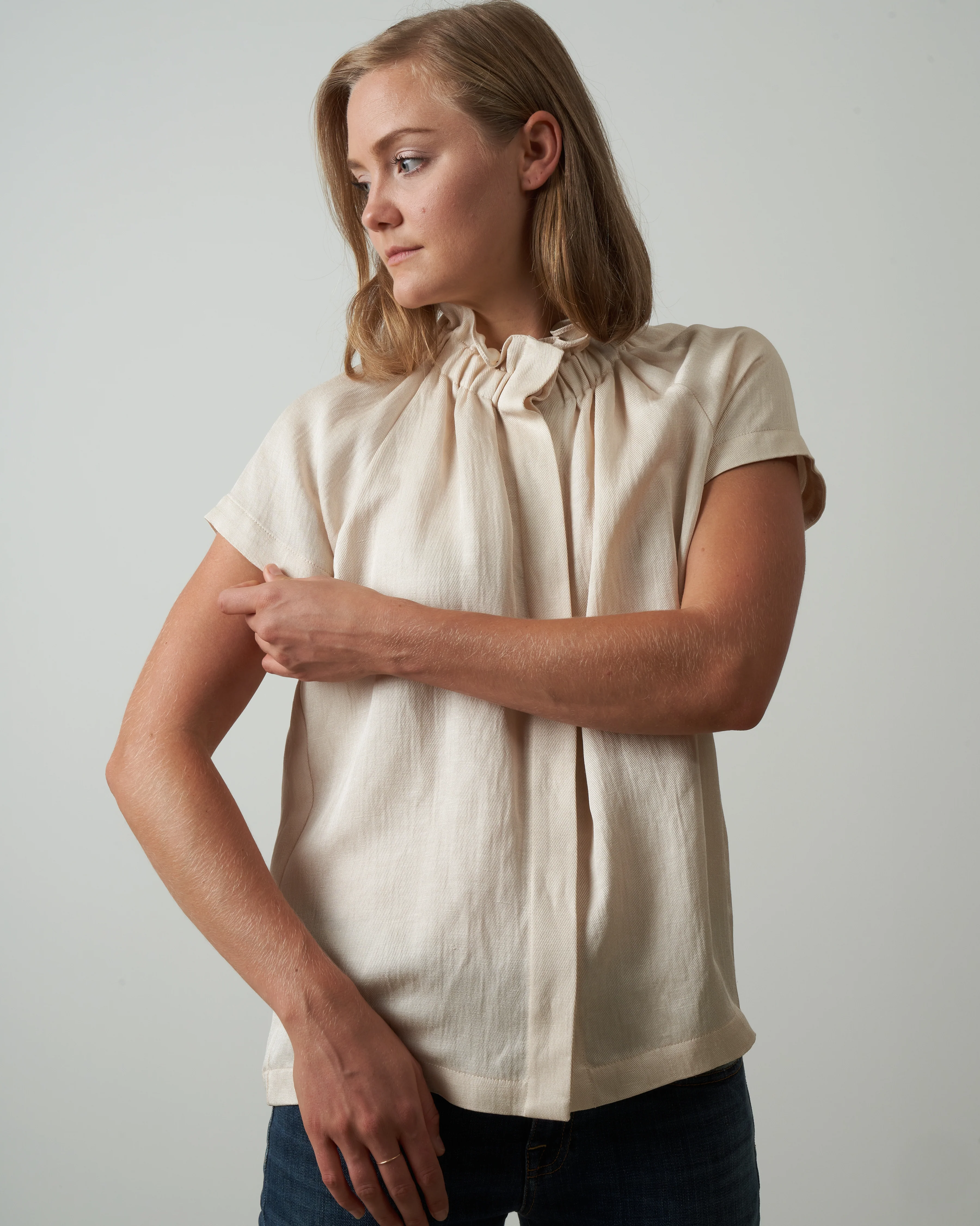 ruched gaban top - greige