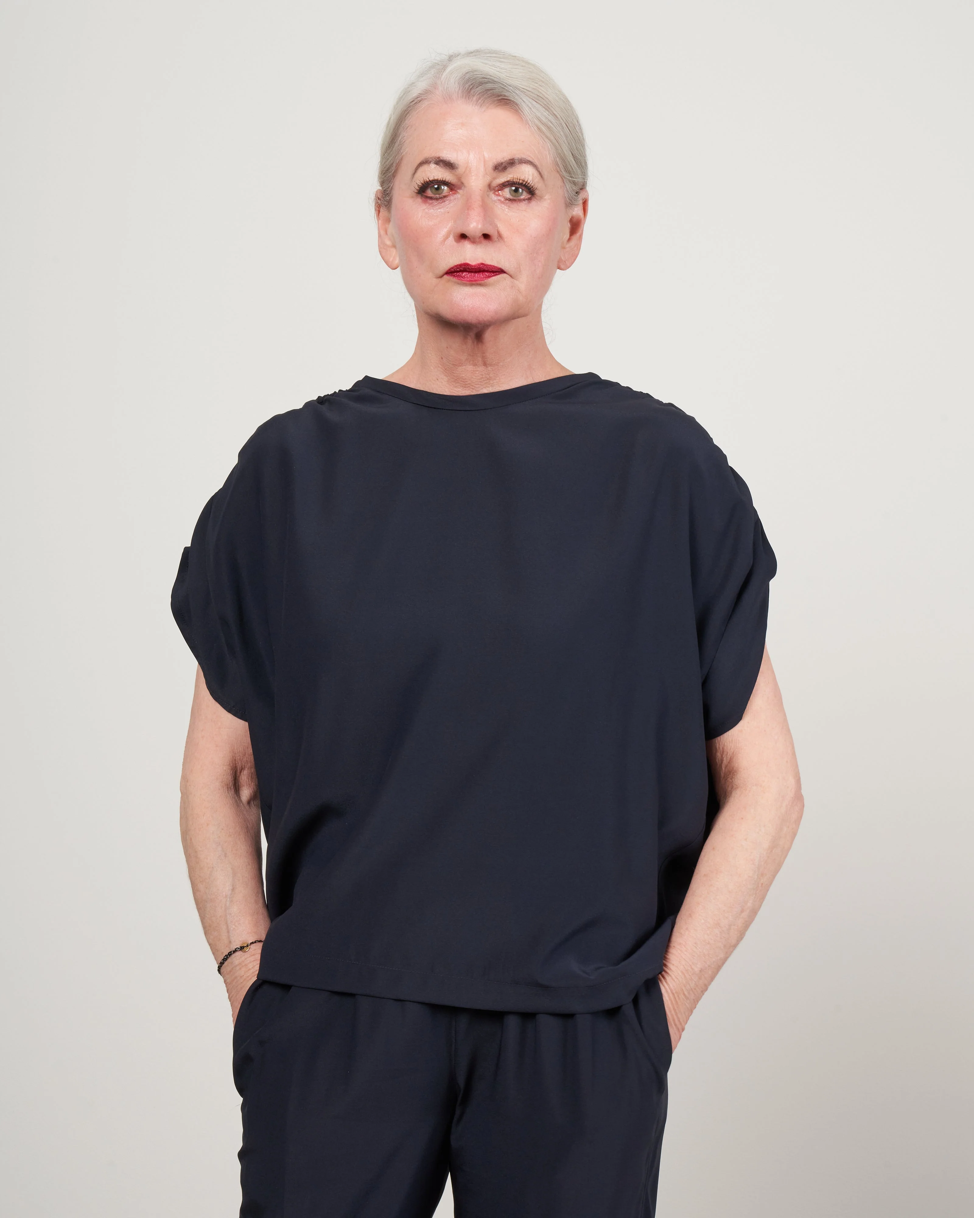 ruched muscle tank - silk charmeuse ink jet - Image 2