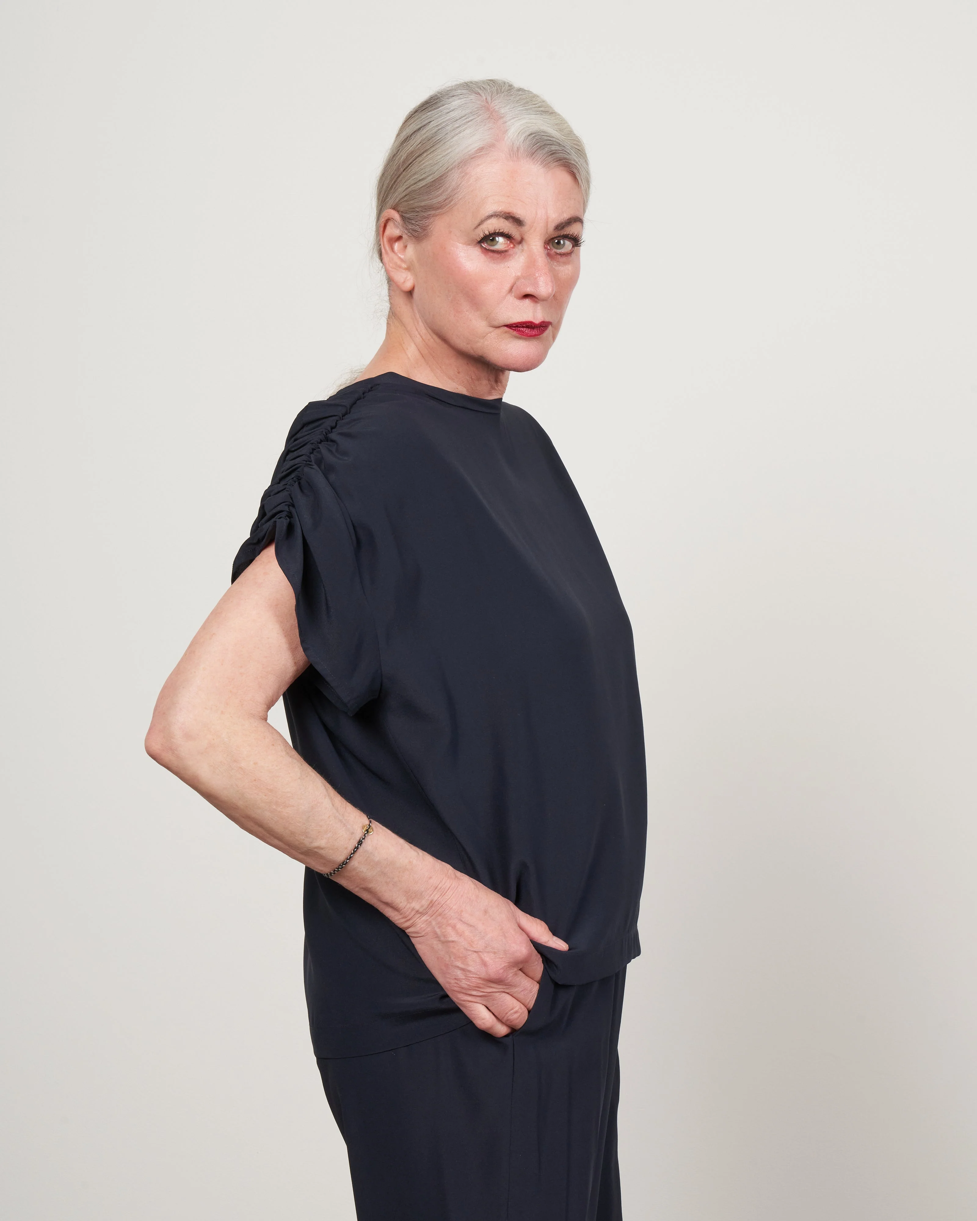 ruched muscle tank - silk charmeuse ink jet - Image 3