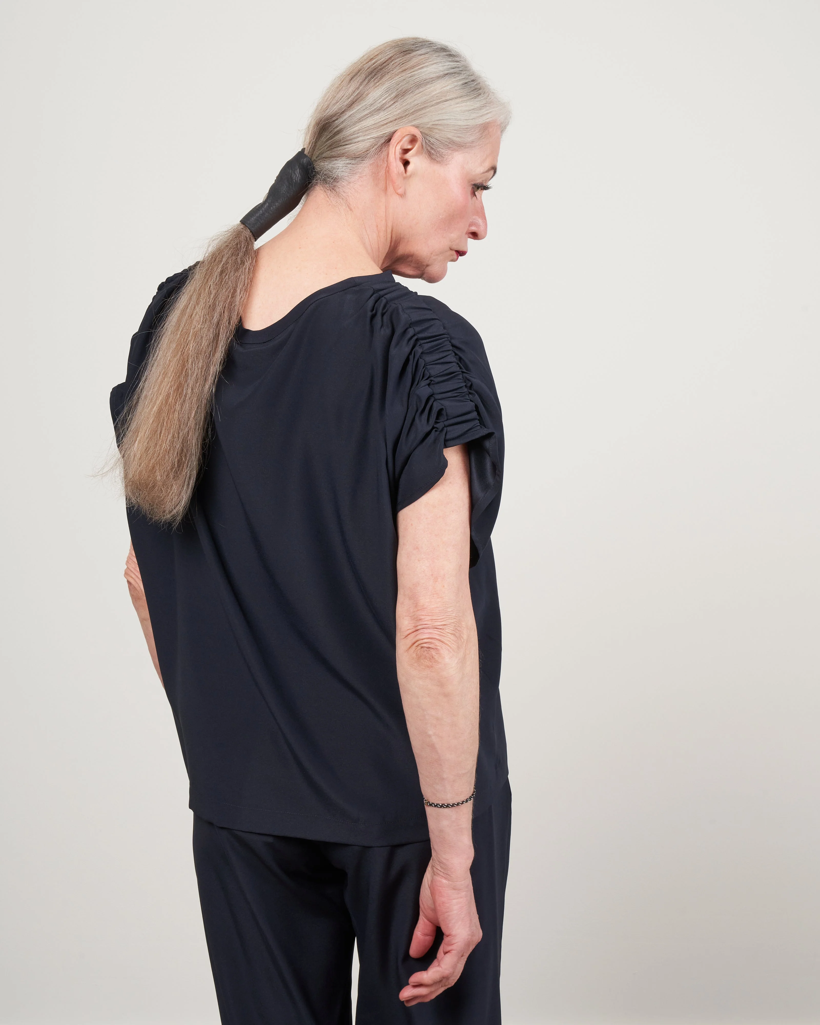 ruched muscle tank - silk charmeuse ink jet - Image 4