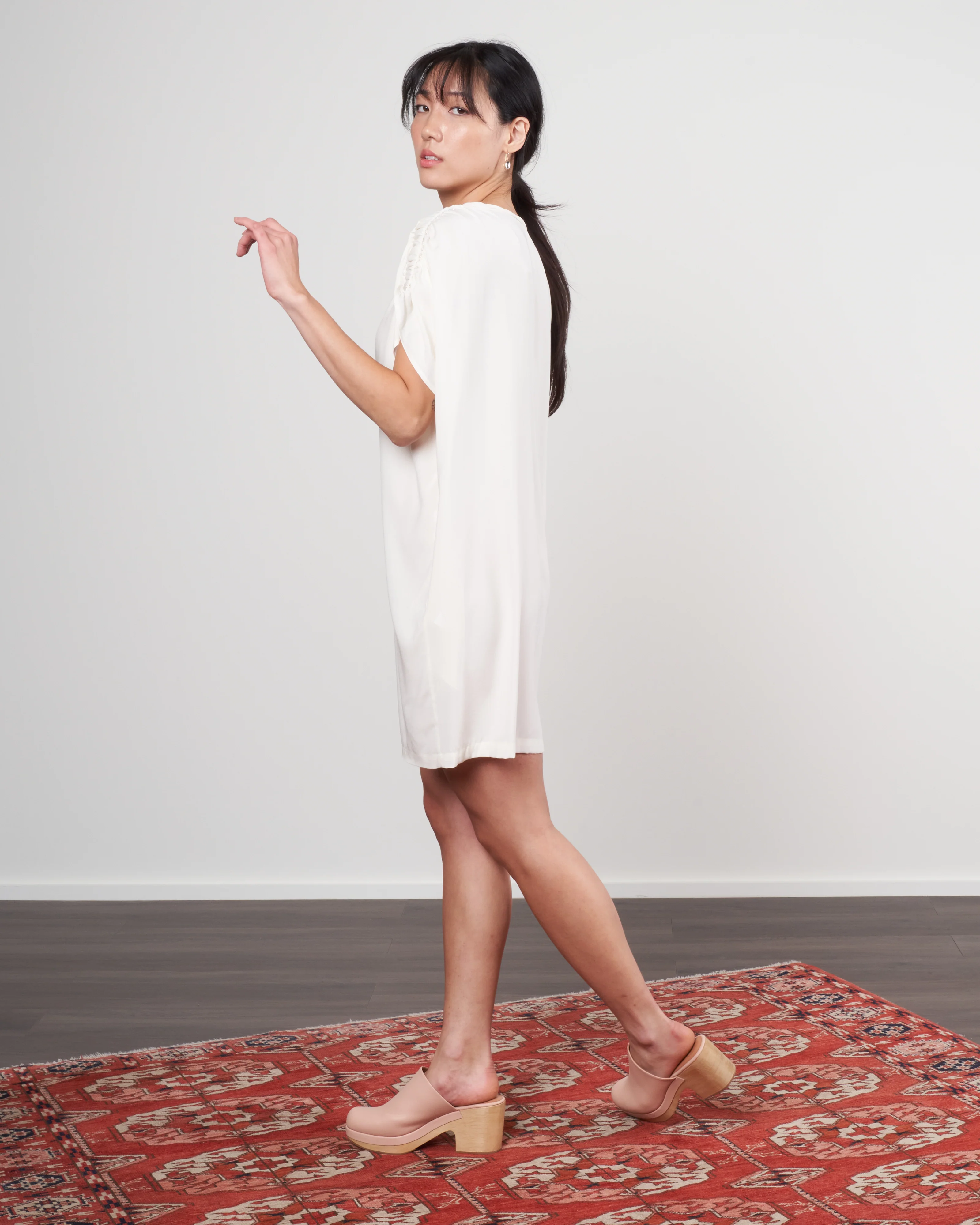 ruched muscle tunic - white silk charmeuse - Image 3