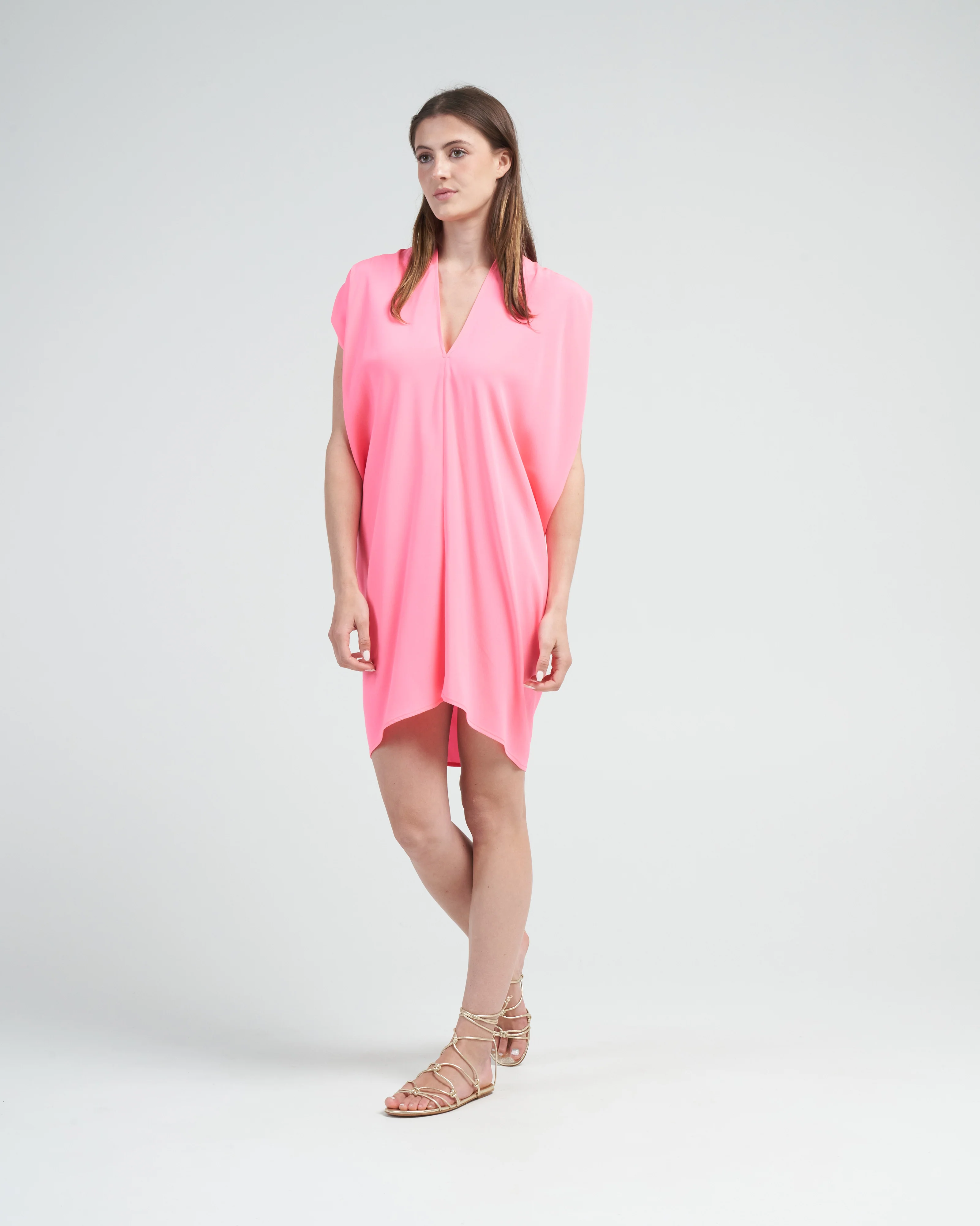 simple foil mini dress - neon rose - Image 2