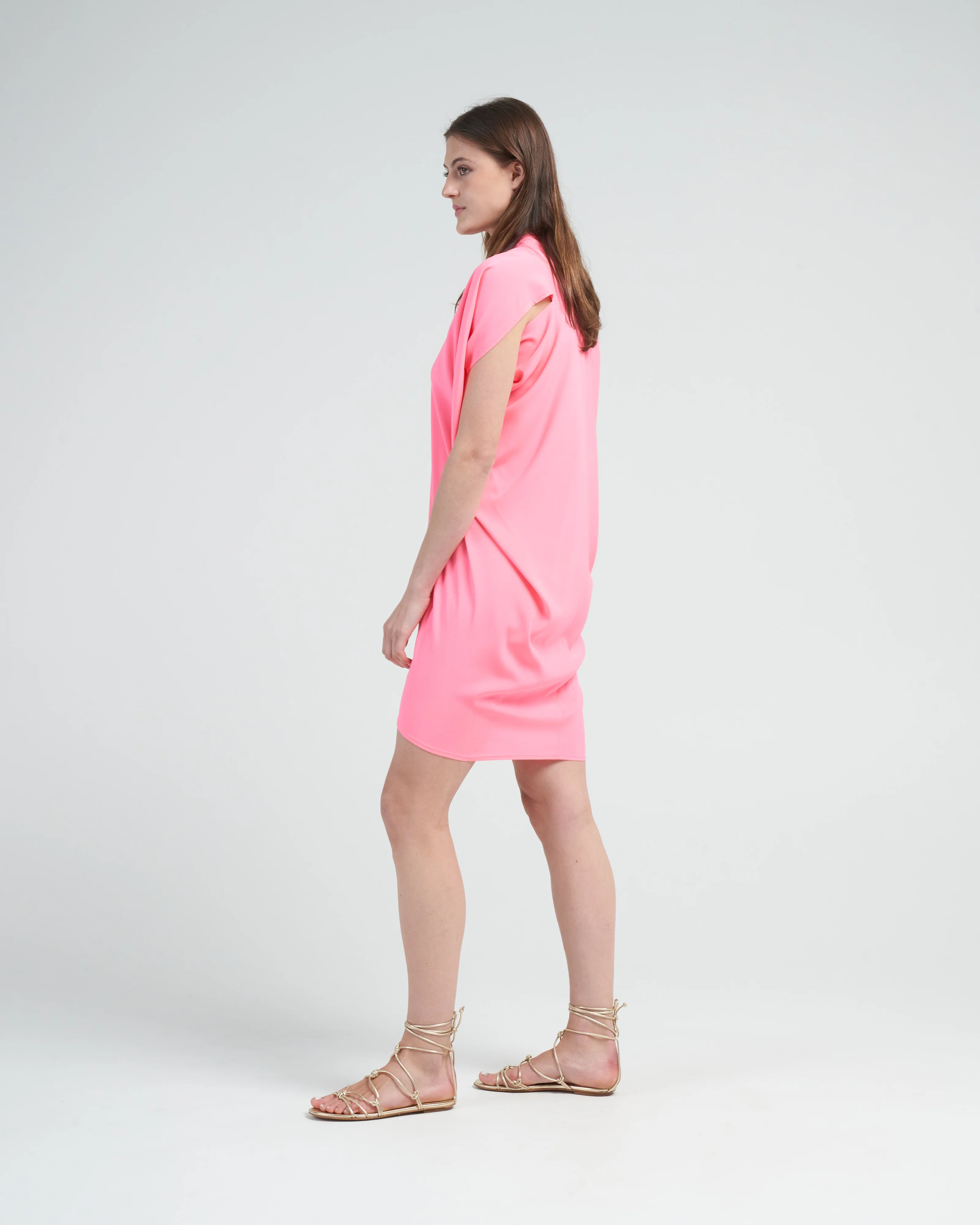 simple foil mini dress - neon rose - Image 3