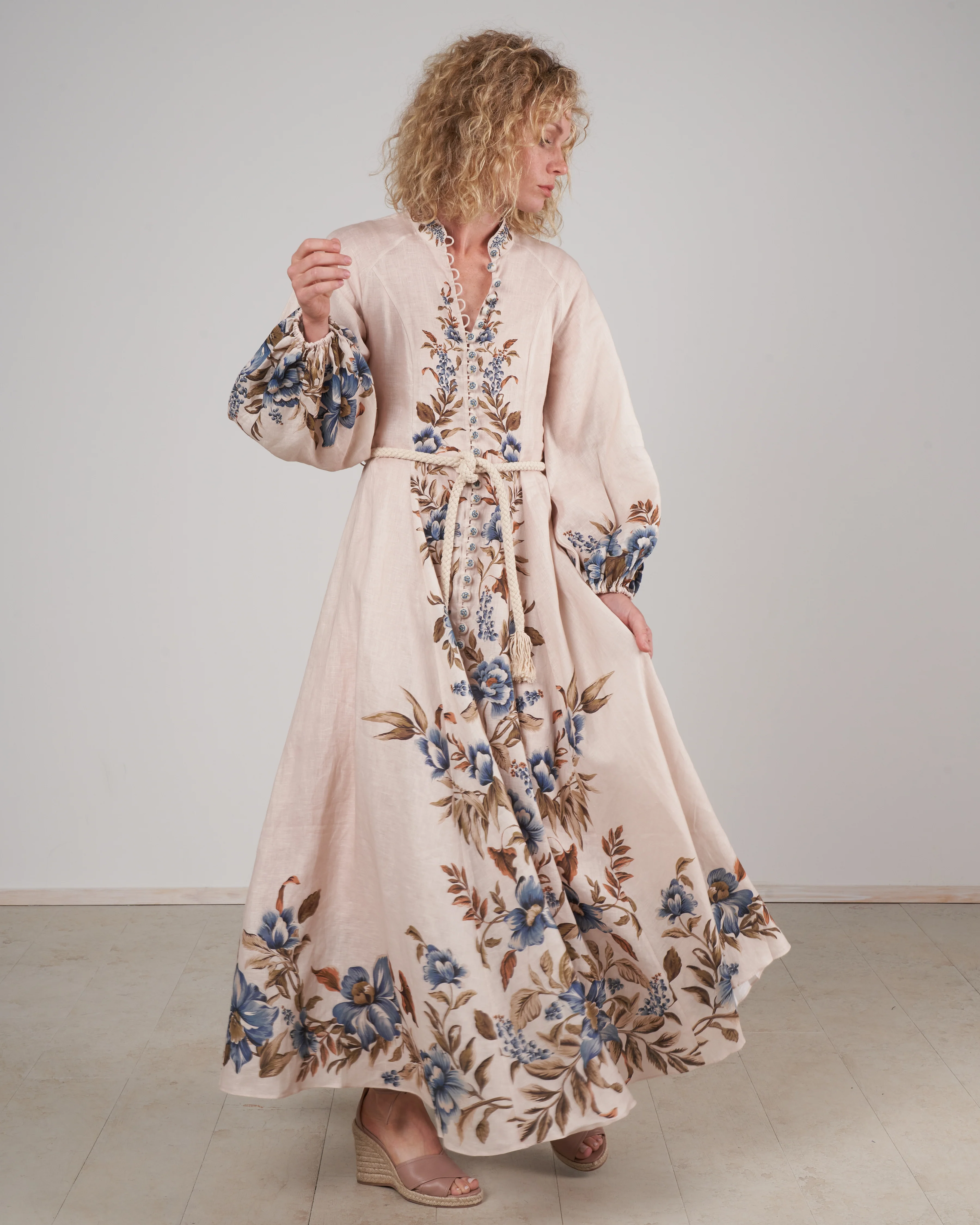 aliane billow long dress - khaki floral khf - Image 2