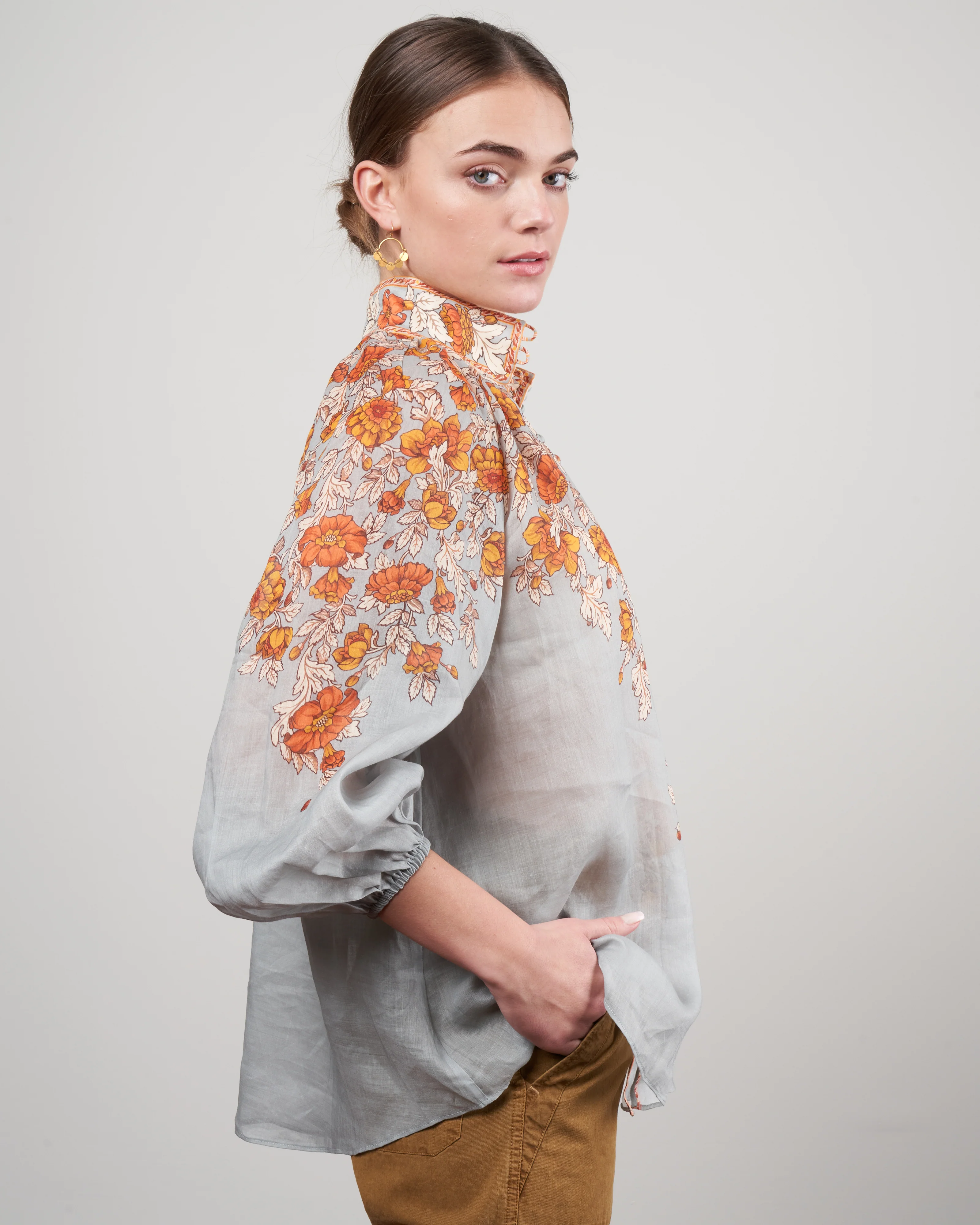 andie billow blouse - dusty blue floral dblf - Image 3