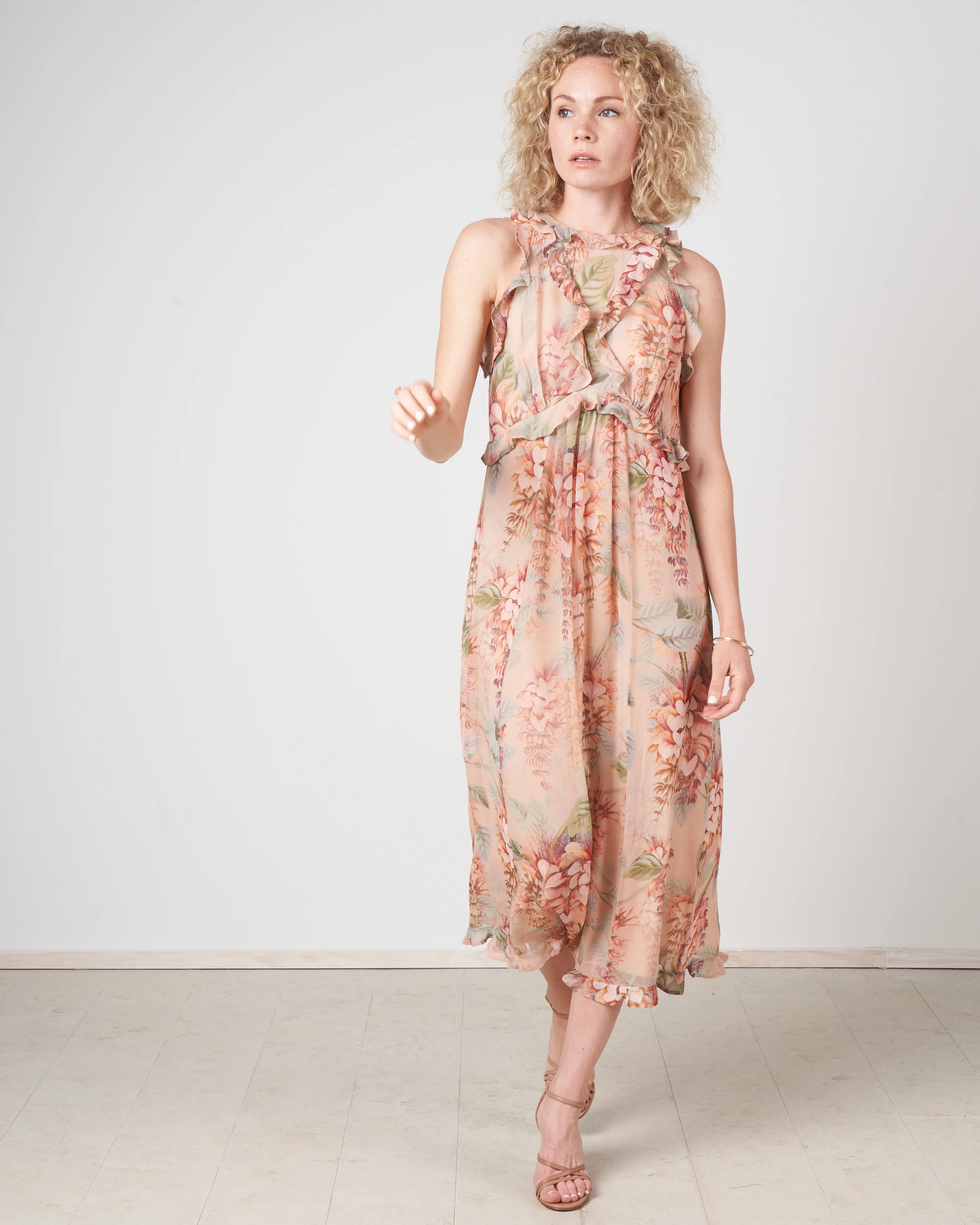 candescent waterfall midi dress - coral tree