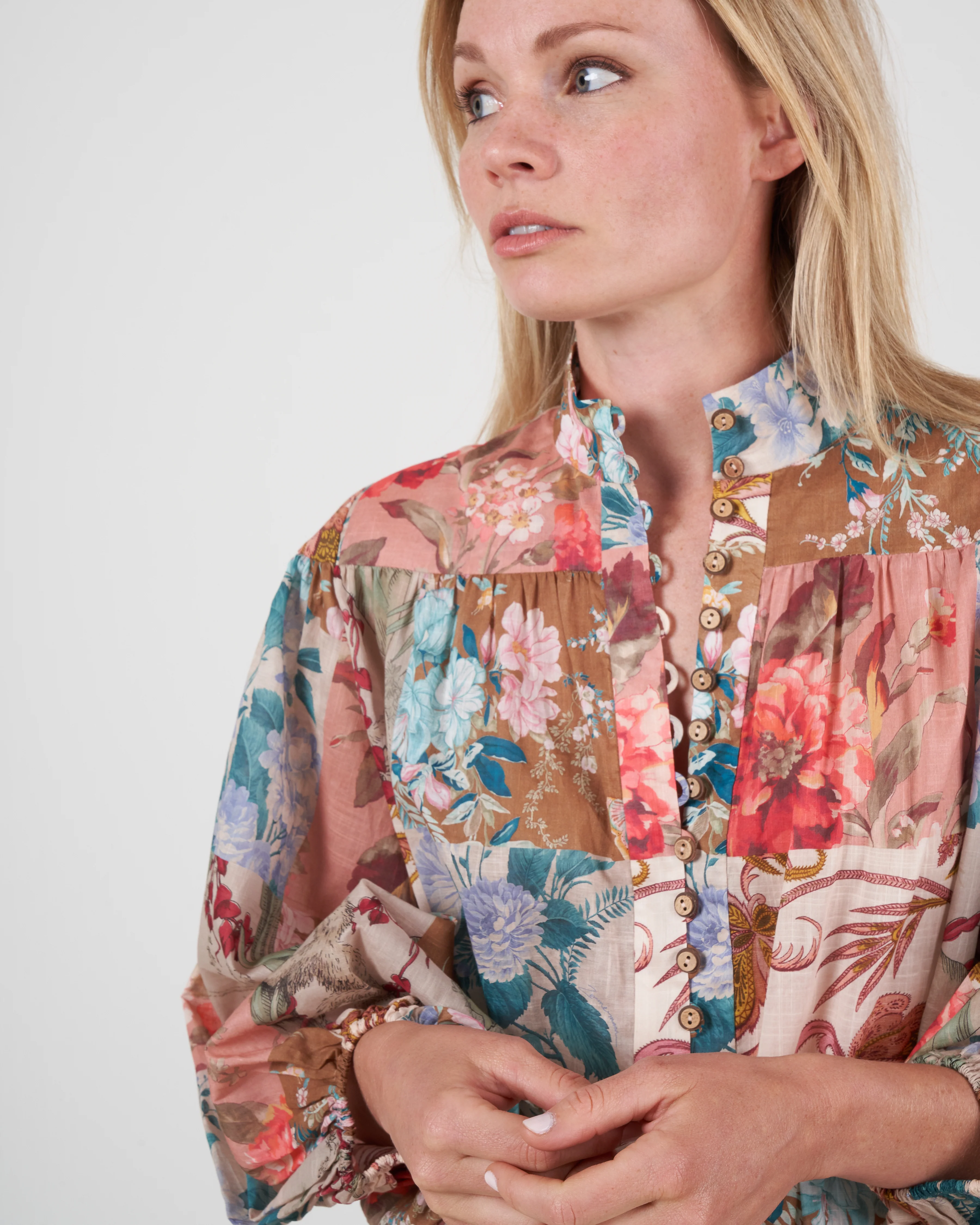 cassia drop waist mini dress - patchwork floral pkfl - Image 3