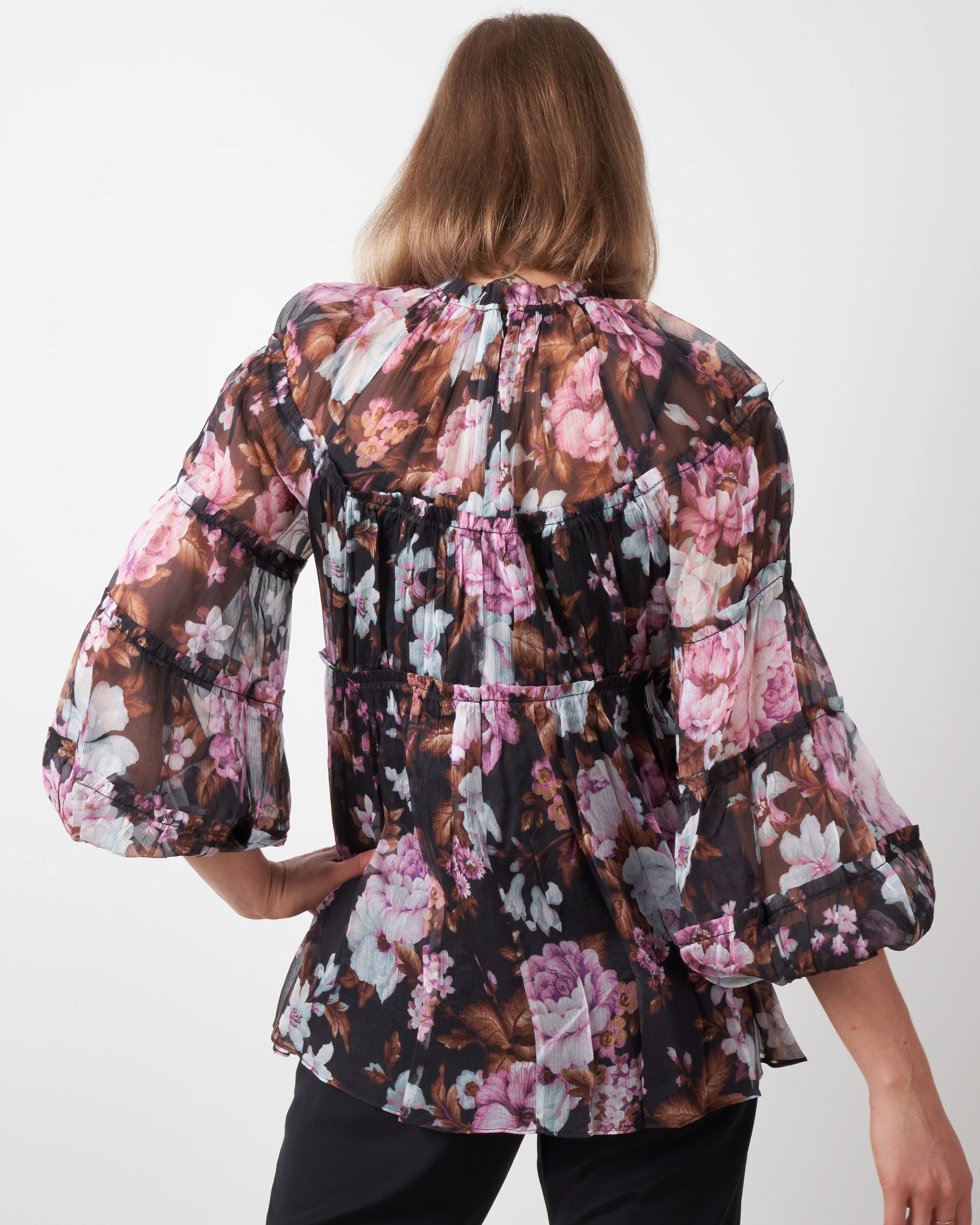 charm tiered blouse - black floral - Image 3