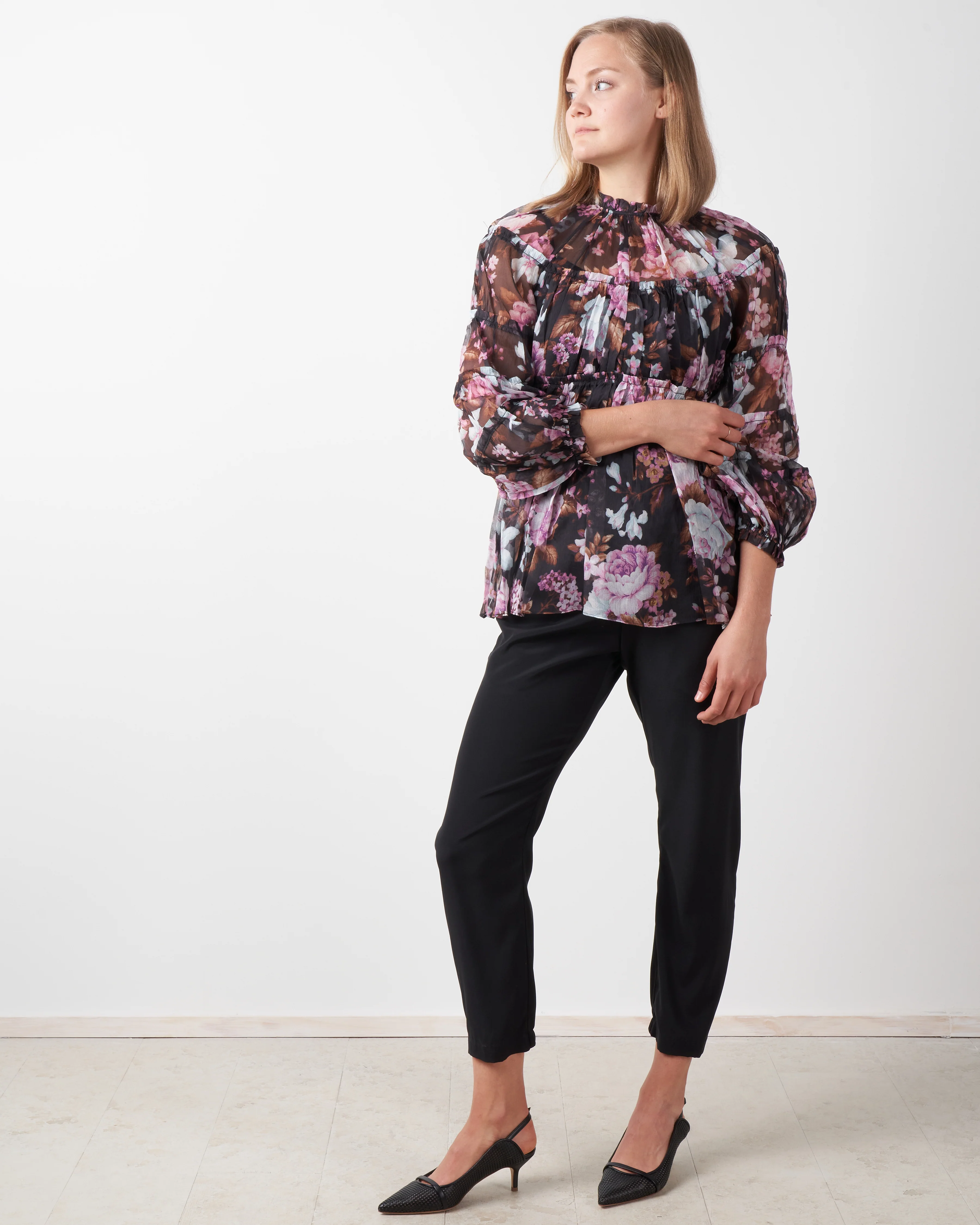 charm tiered blouse - black floral - Image 4