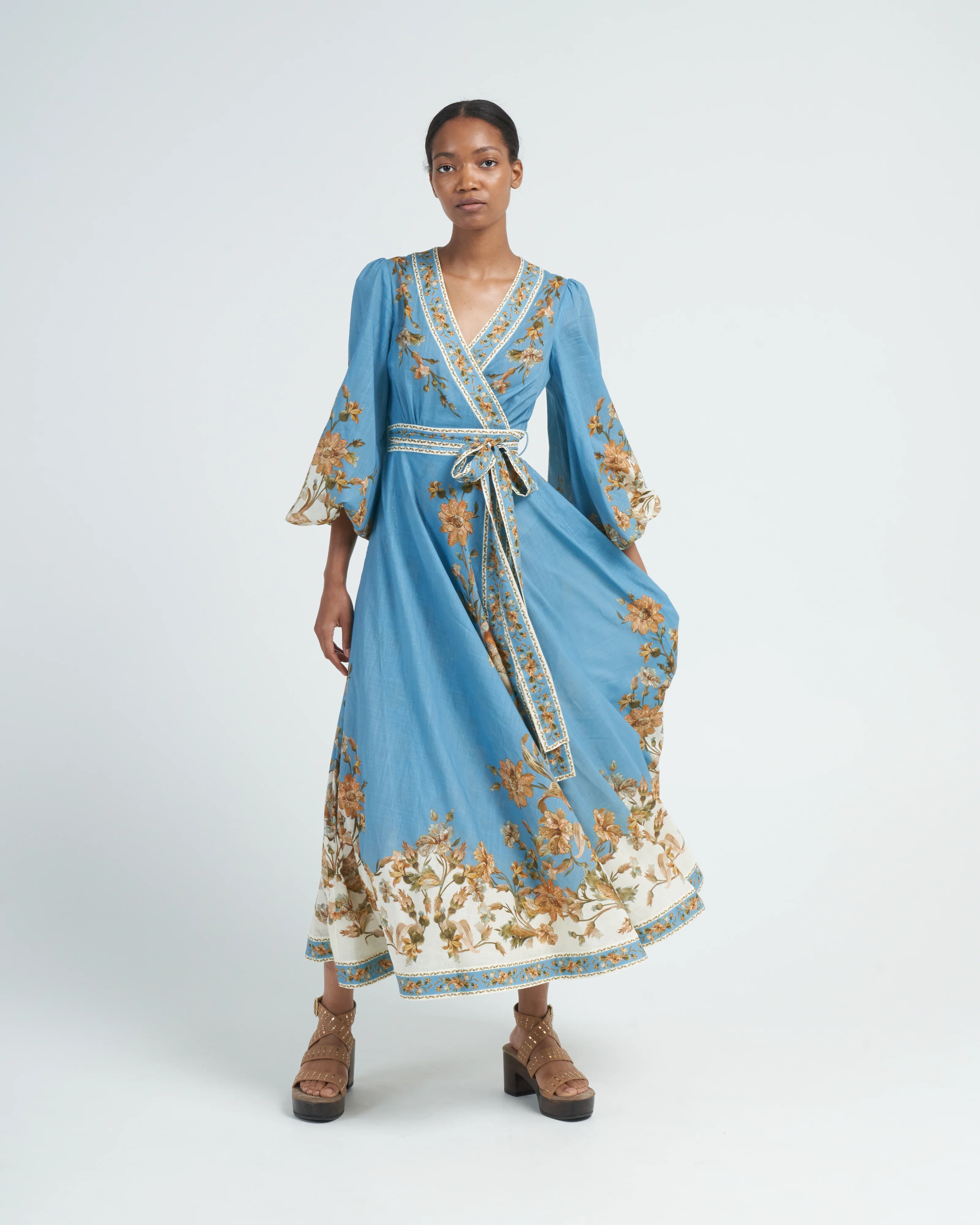 chintz wrap midi dress - blue daisy floral - Image 2