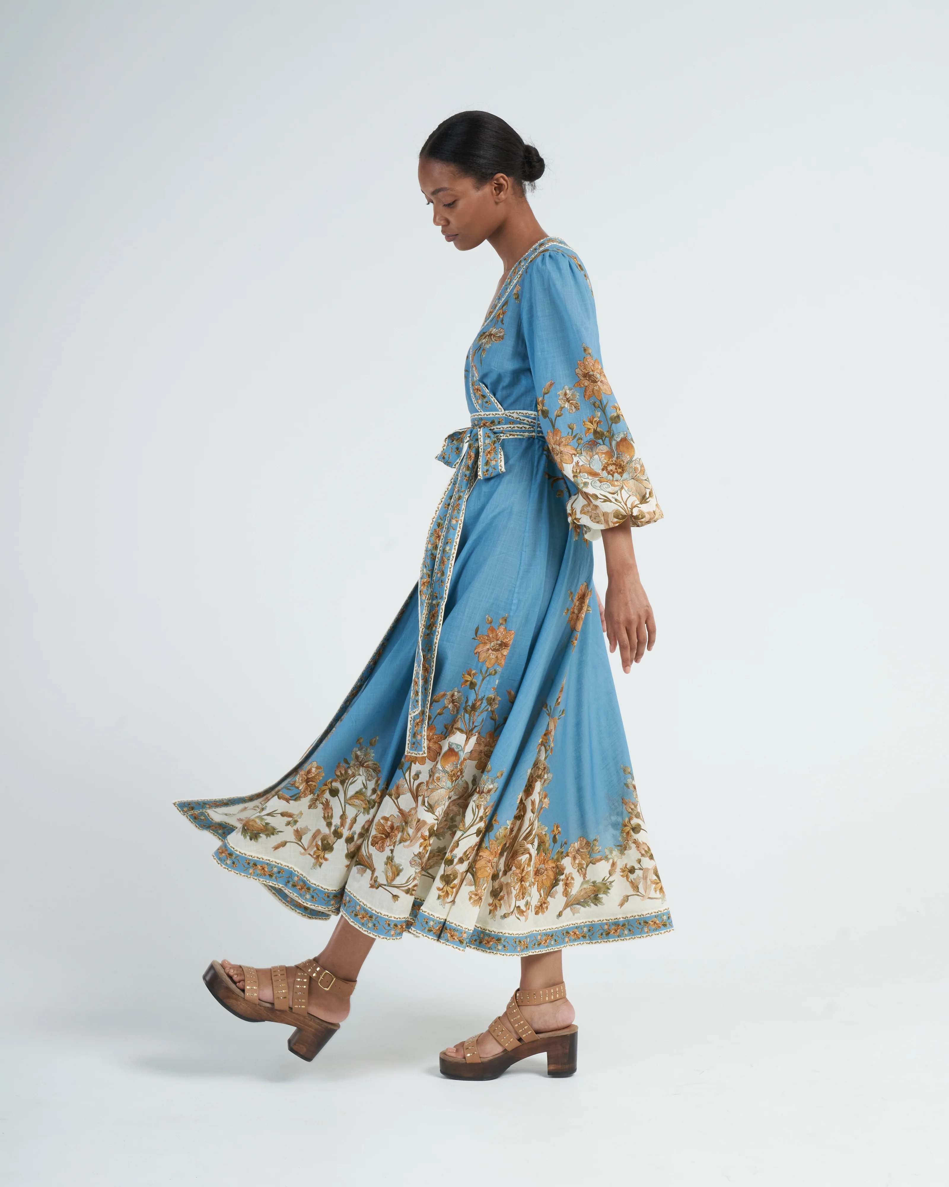 chintz wrap midi dress - blue daisy floral - Image 3