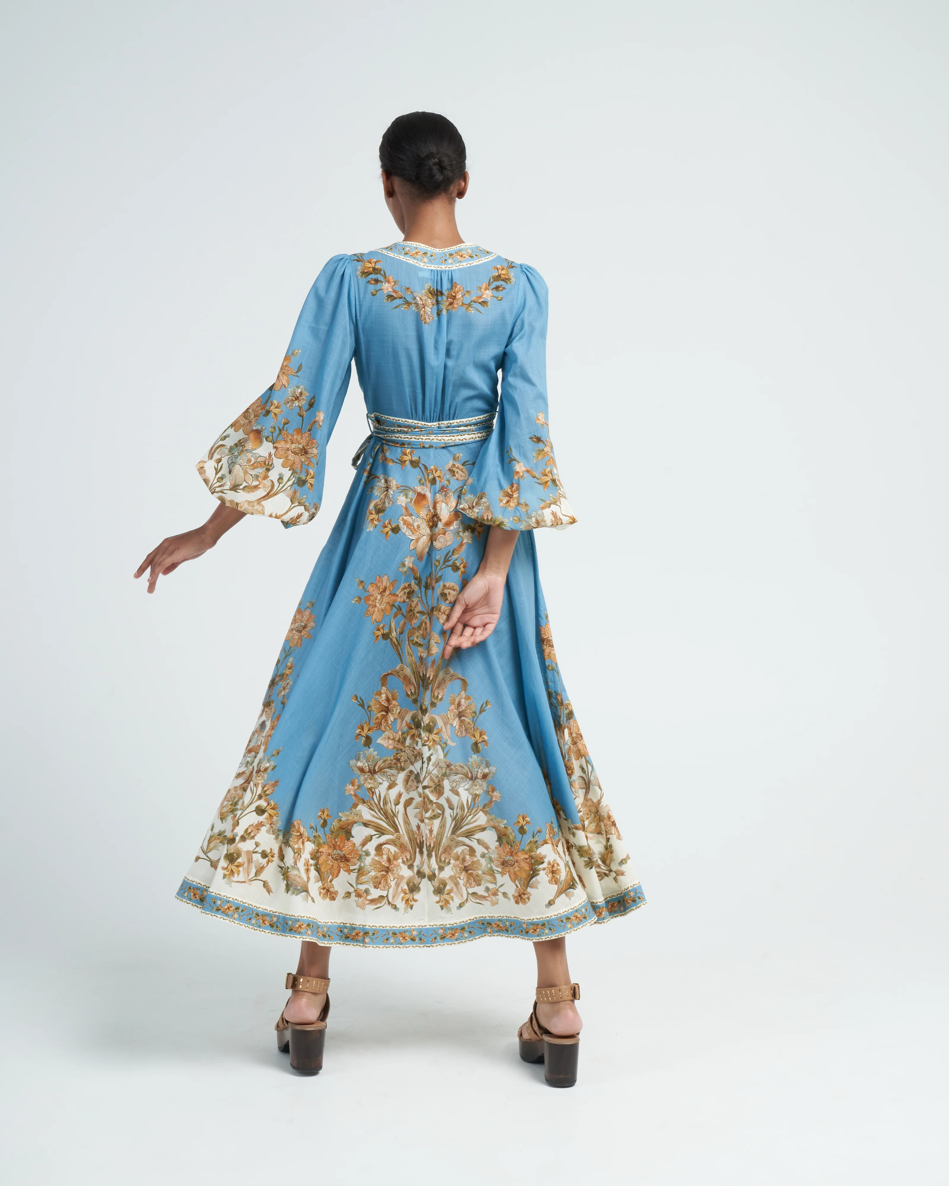 chintz wrap midi dress - blue daisy floral - Image 4