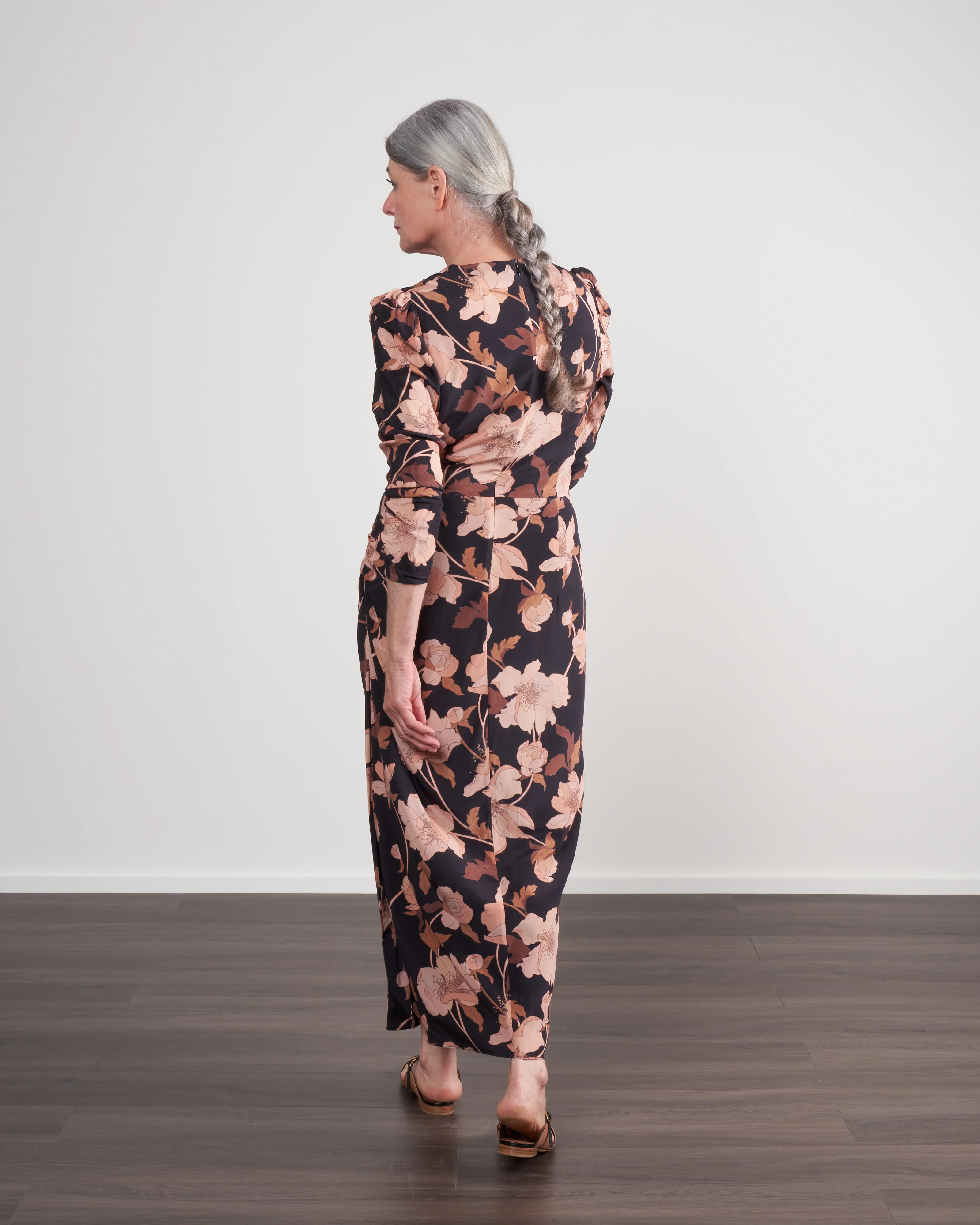 concert drape tuck midi dress - black peonies - Image 3