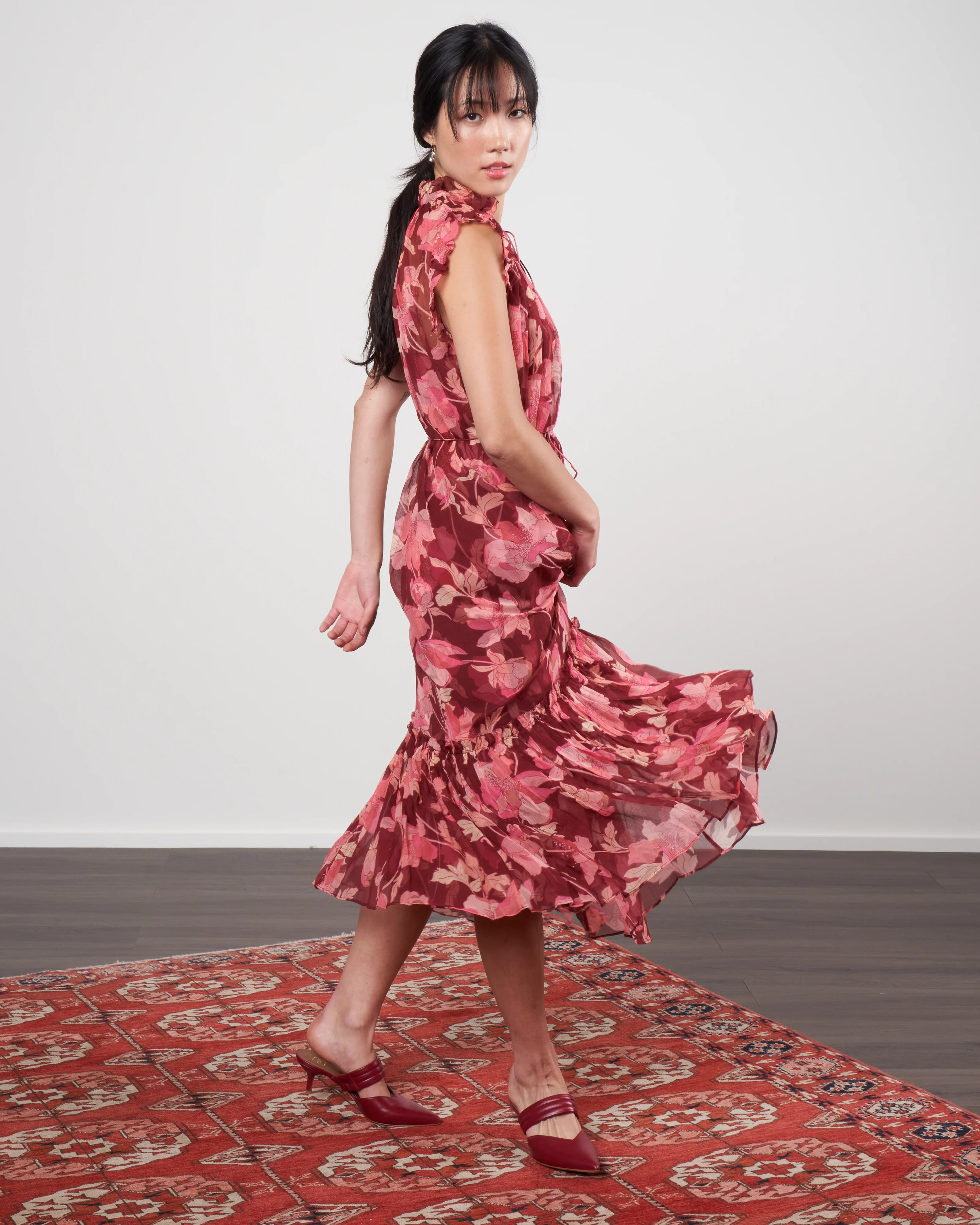 concert flutter dress - burgundy peonies - Image 2