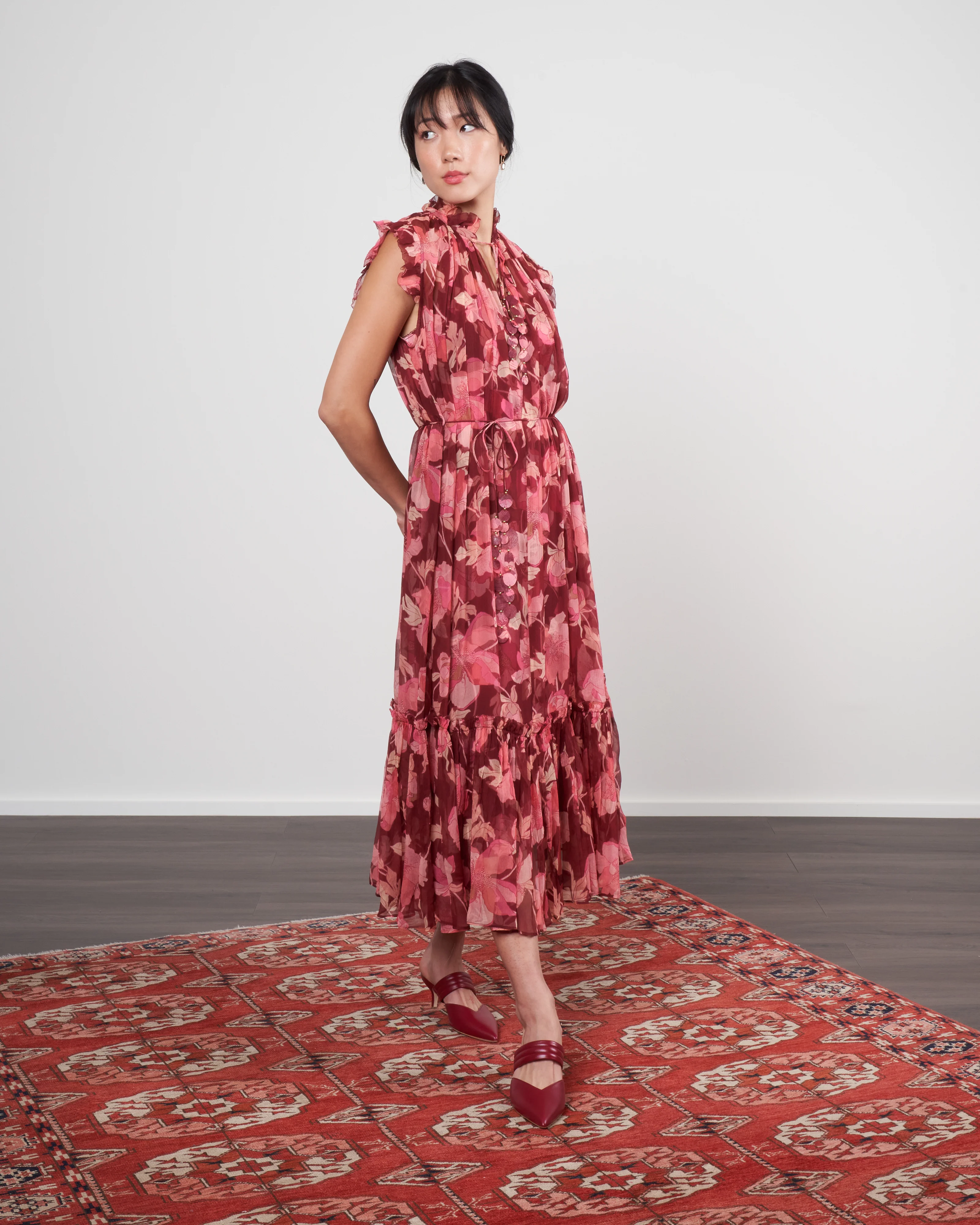 concert flutter dress - burgundy peonies - Image 3