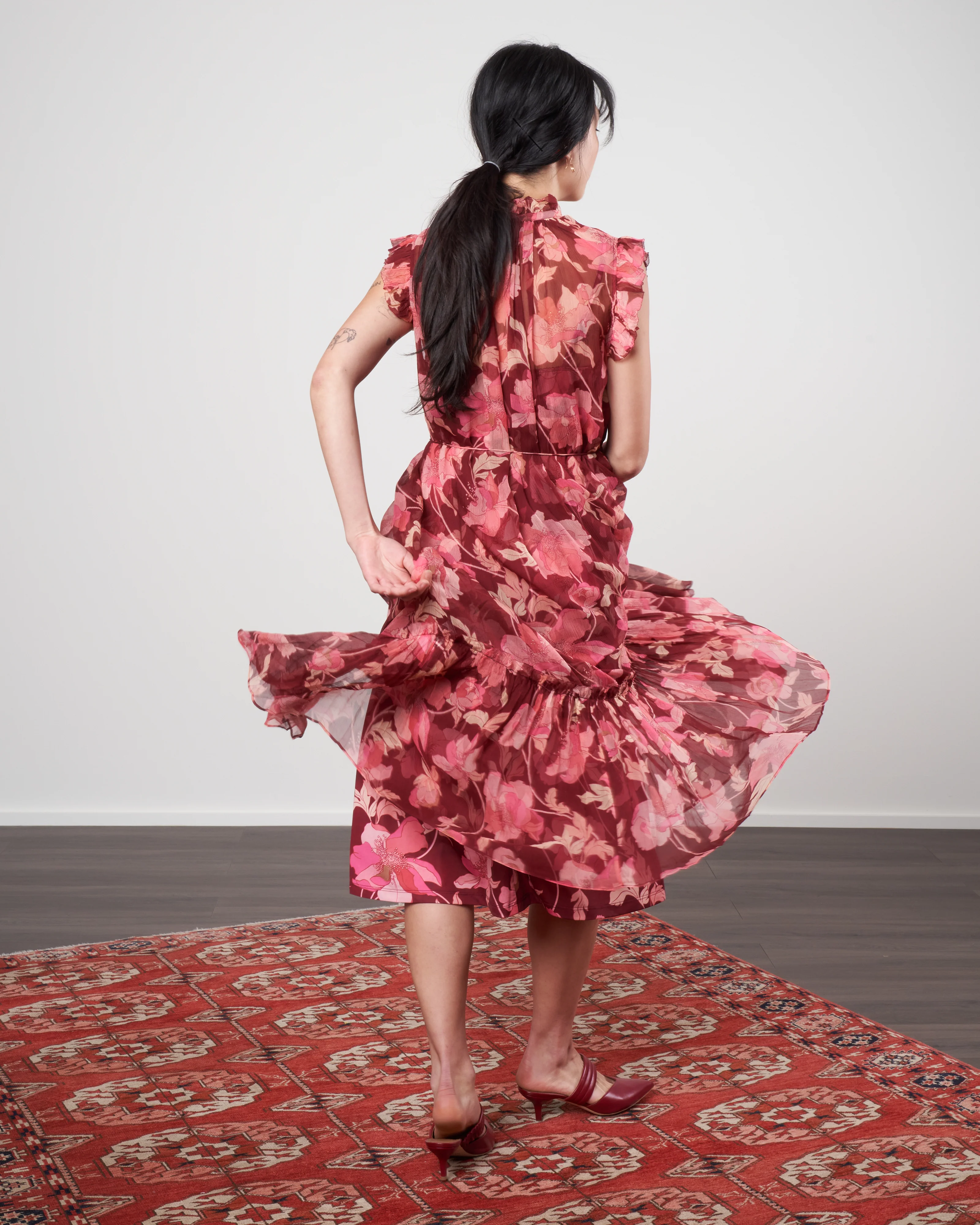 concert flutter dress - burgundy peonies - Image 4