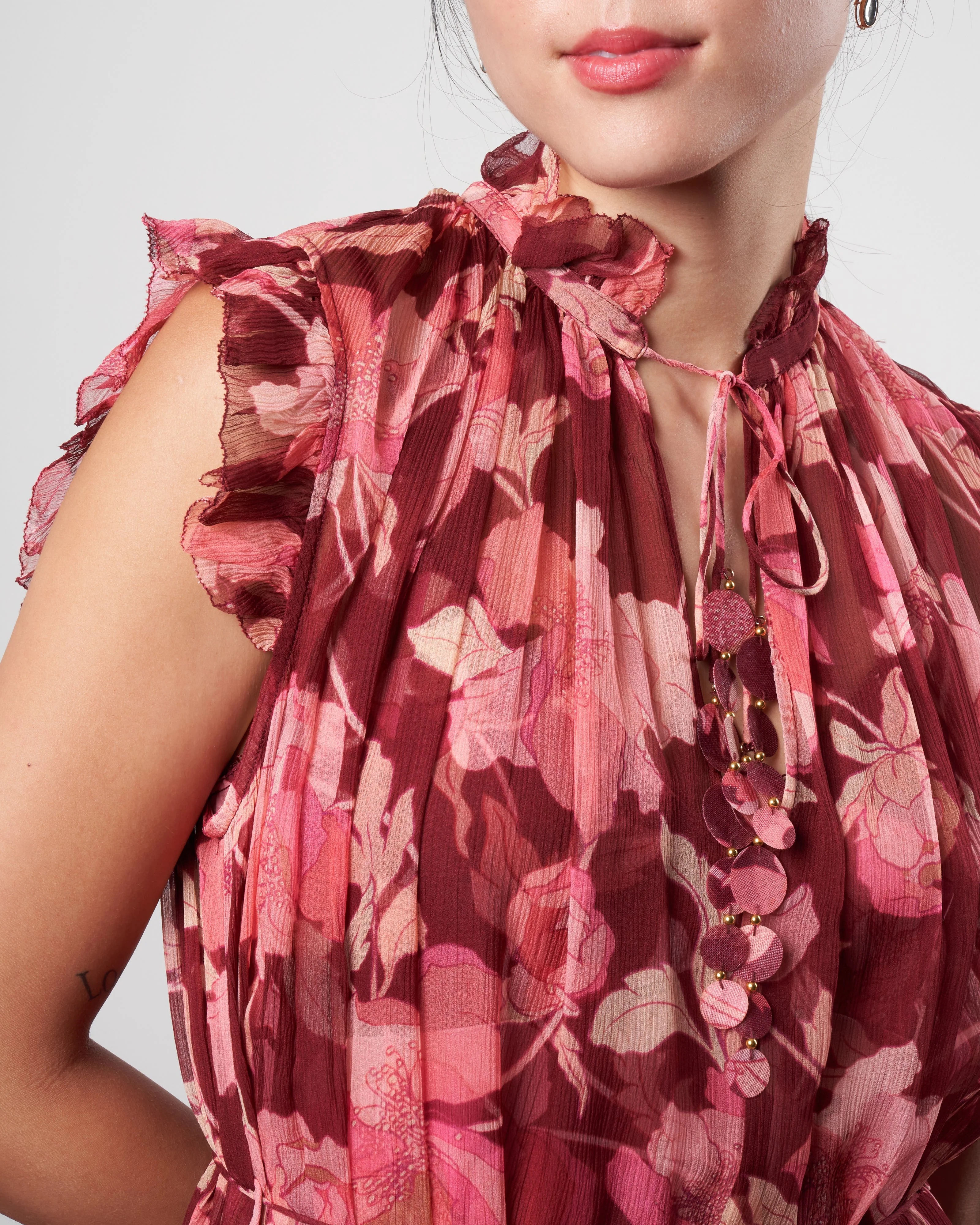 concert flutter dress - burgundy peonies - Image 5