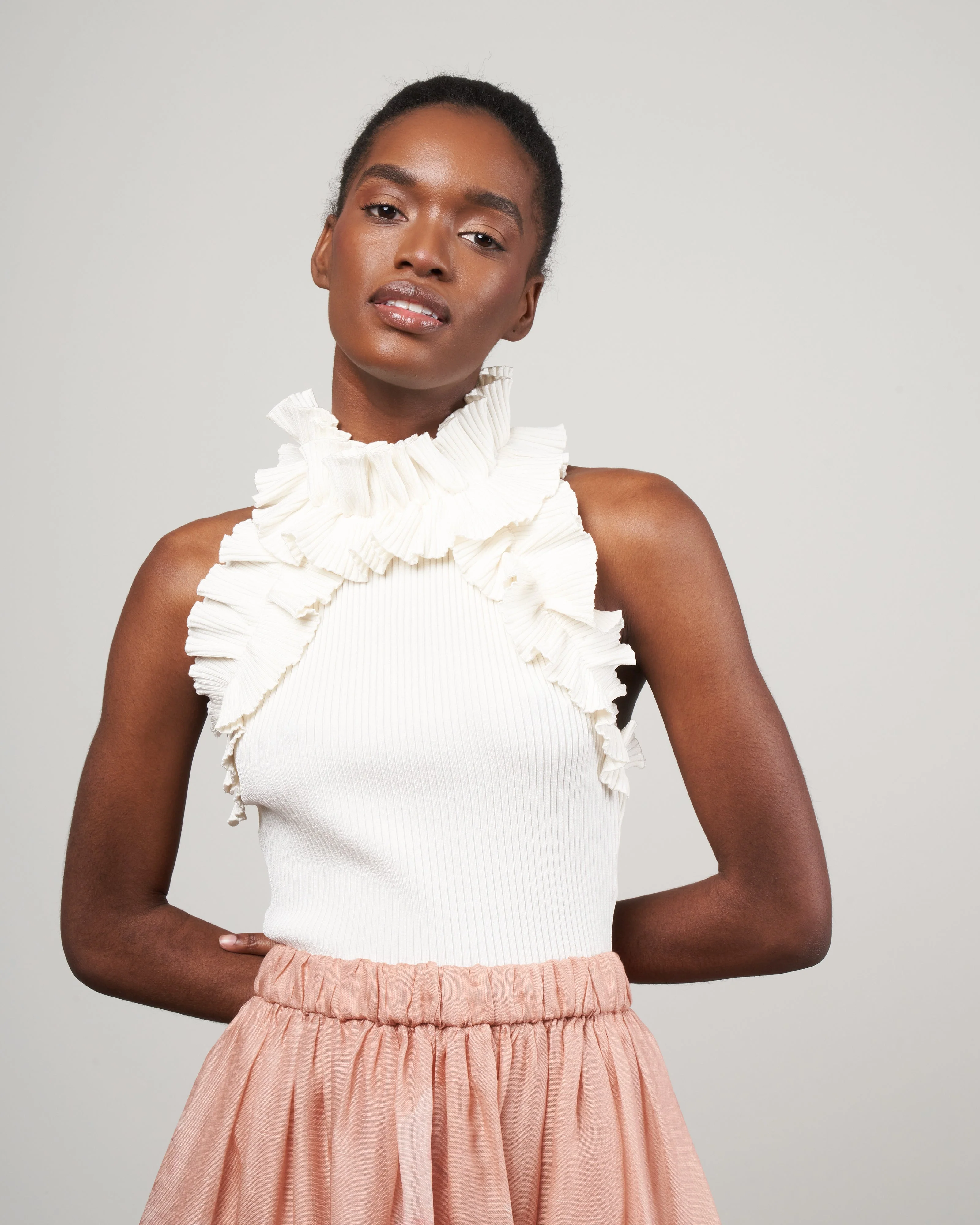 dancer ruffle tank - parchment