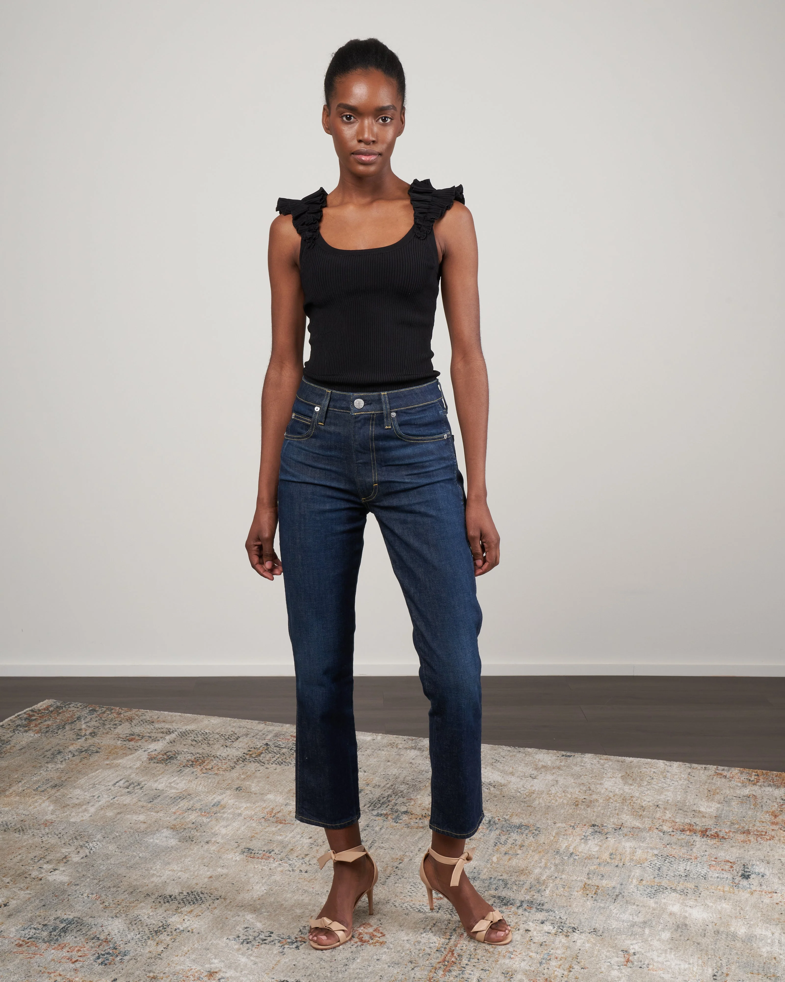 dancer scoop neck ruffle tank - black - Image 2