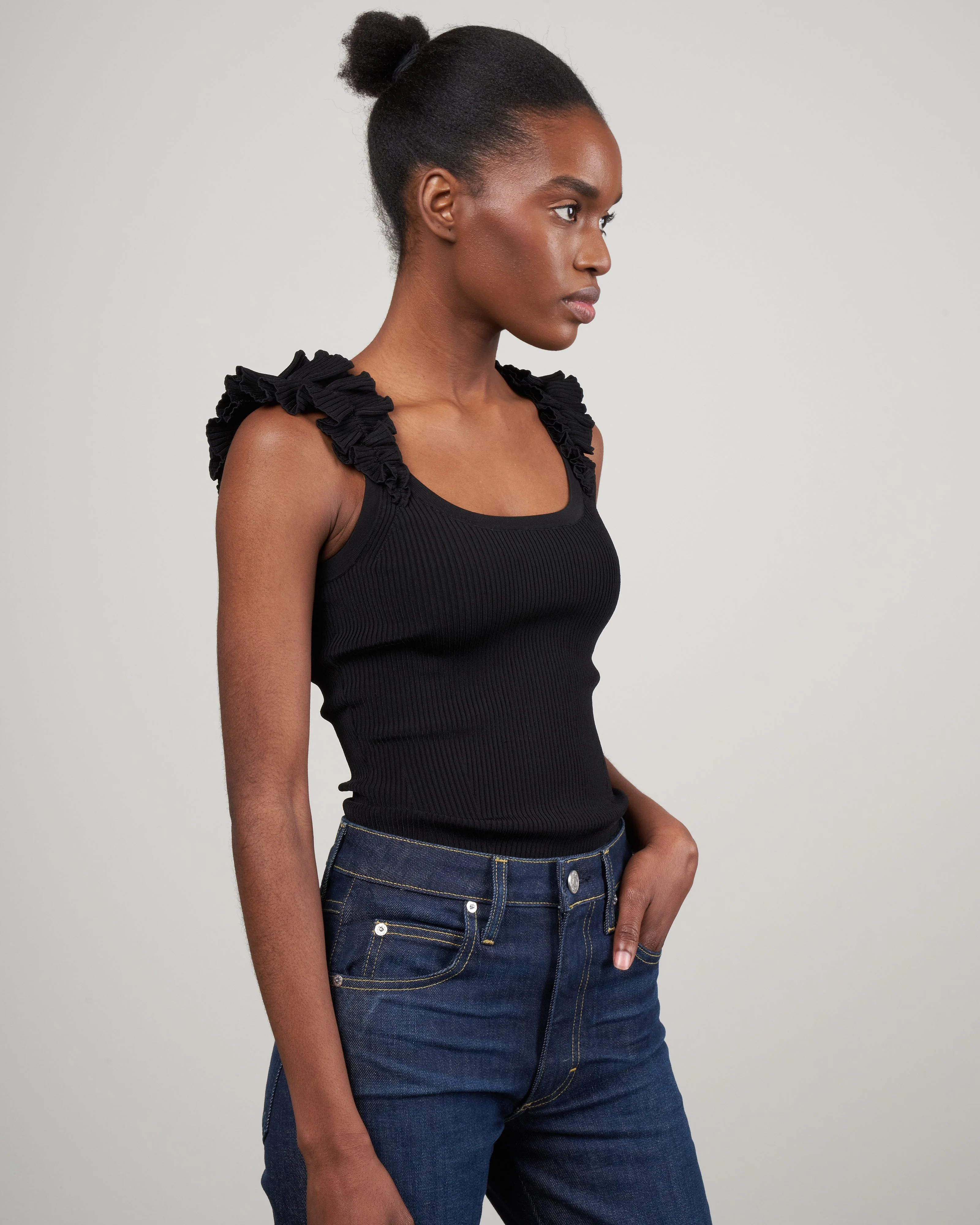 dancer scoop neck ruffle tank - black - Image 3