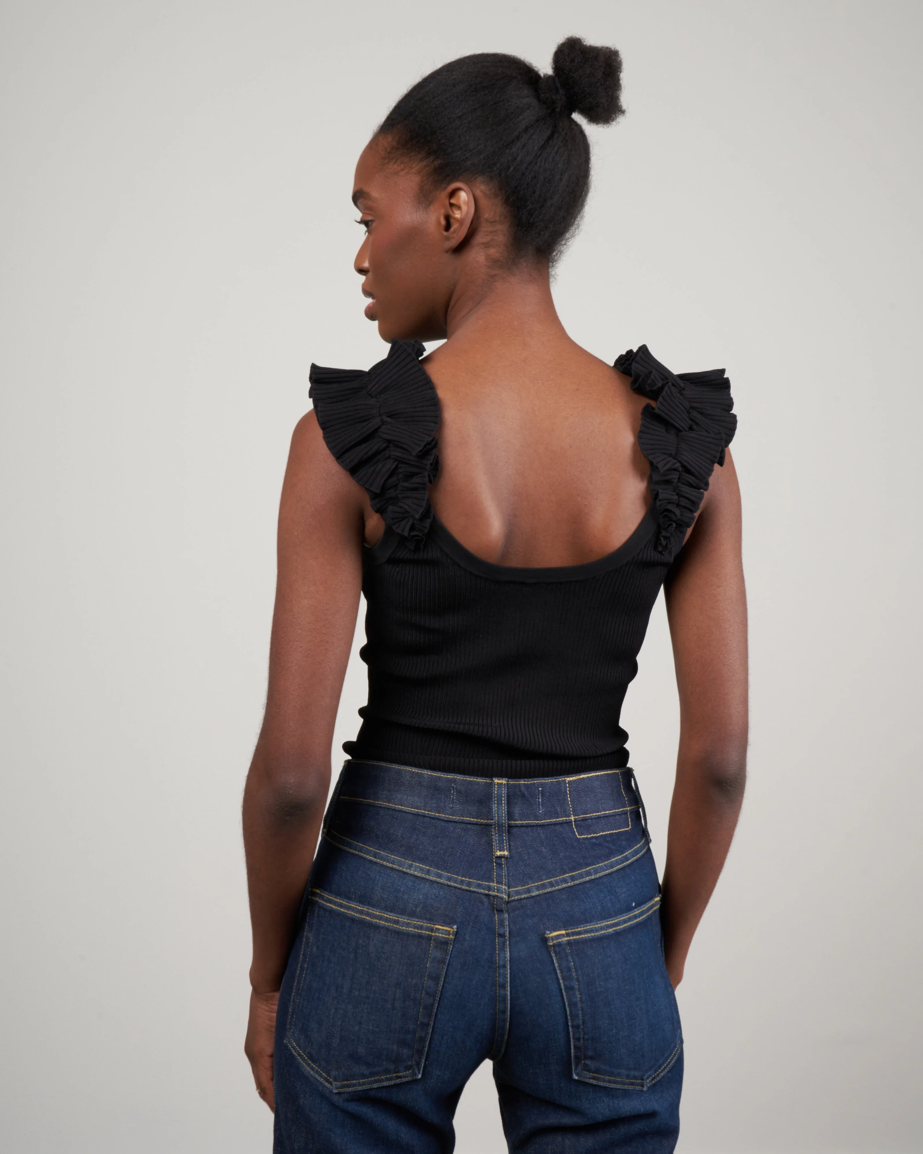 dancer scoop neck ruffle tank - black - Image 4