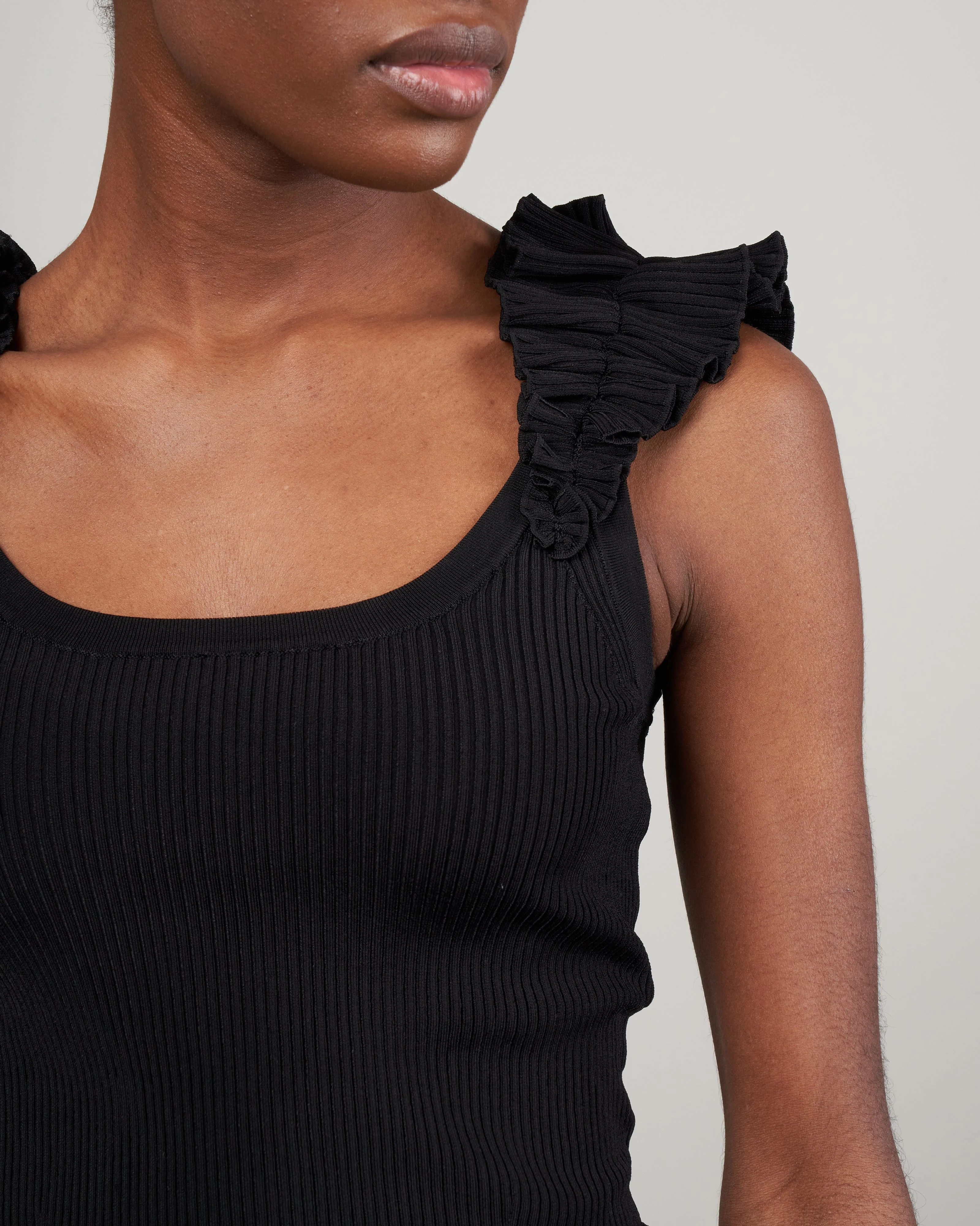 dancer scoop neck ruffle tank - black - Image 5