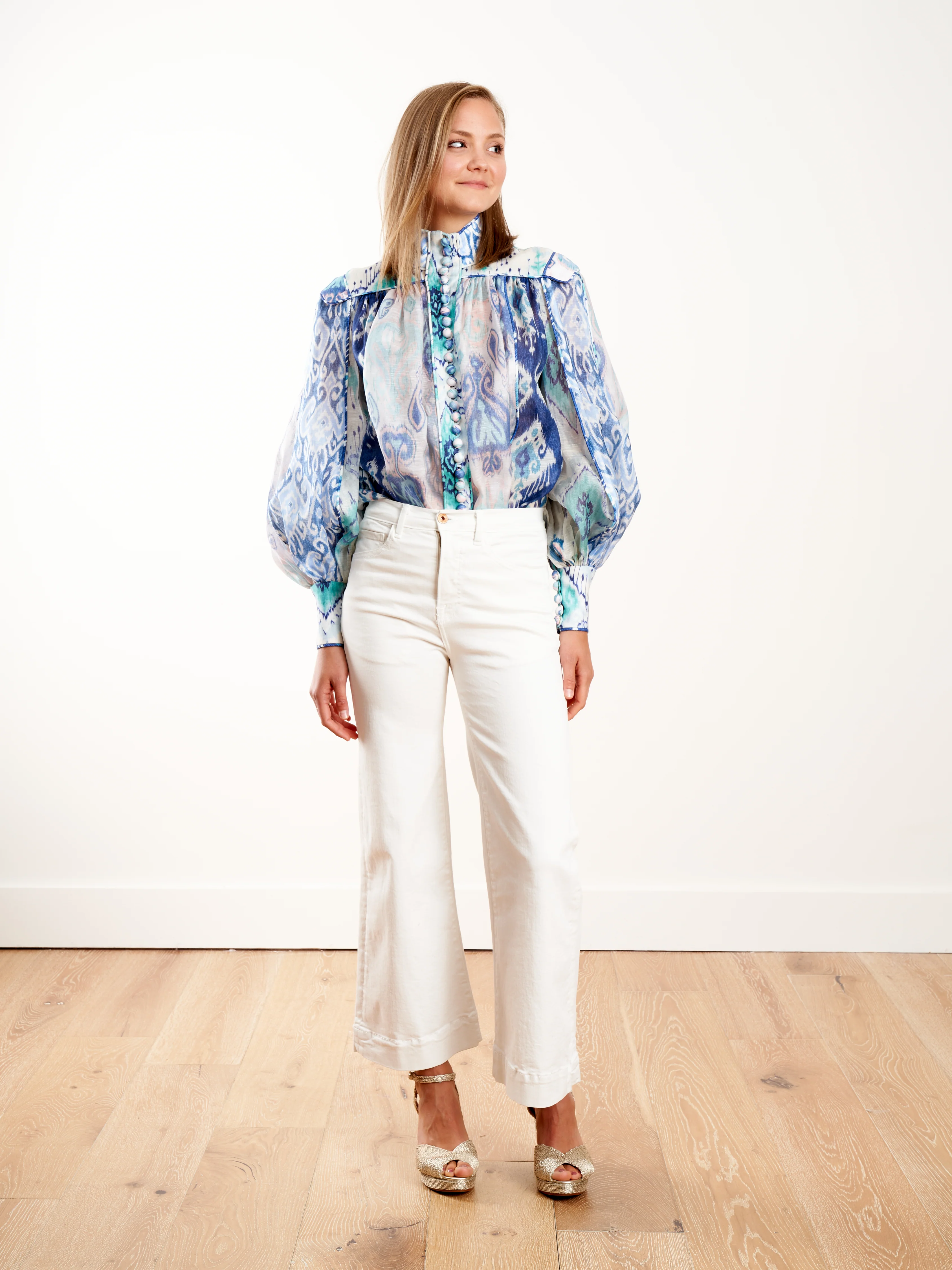 glassy long sleeve blouse - spliced blue ikat - Image 2