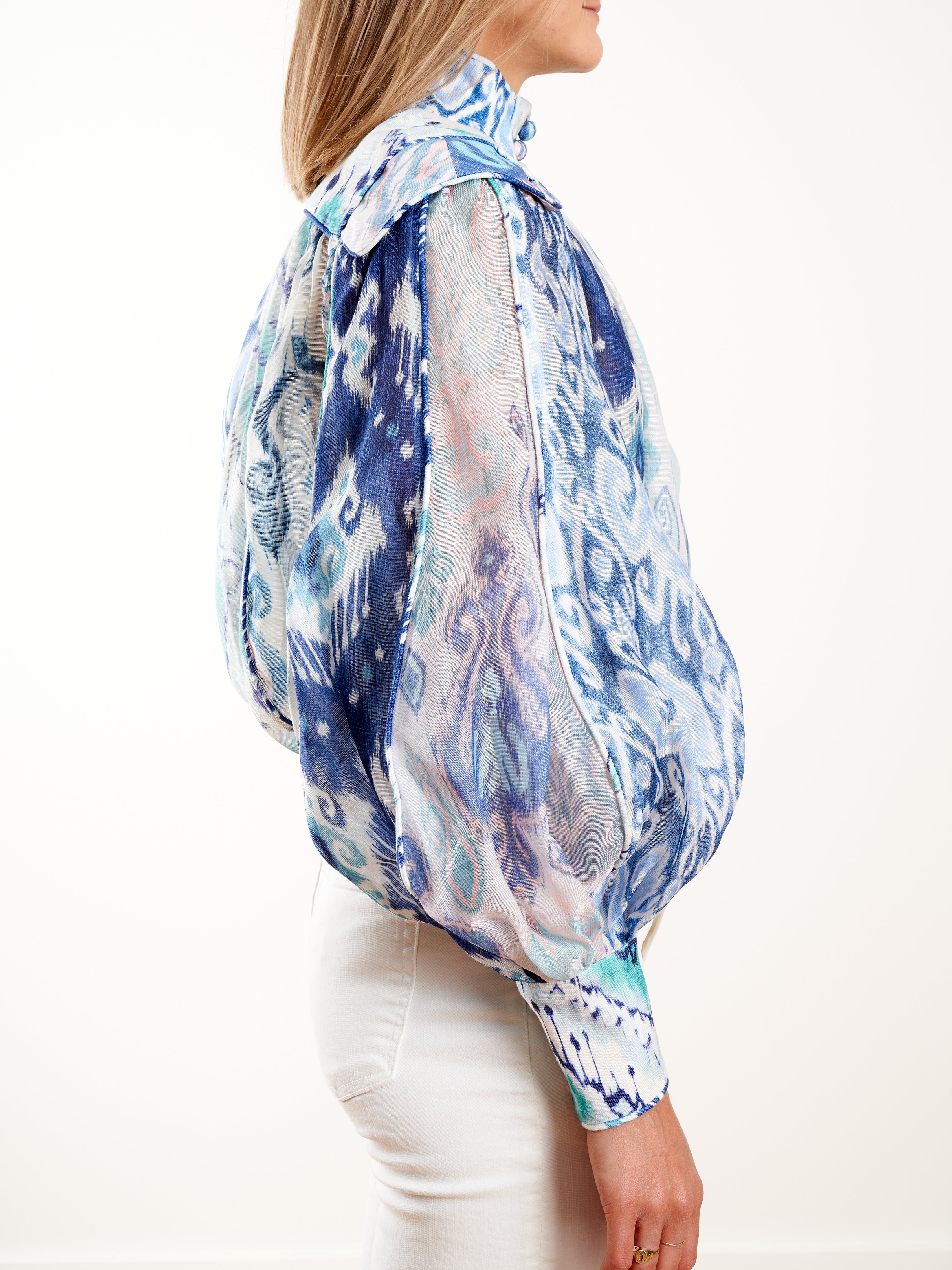 glassy long sleeve blouse - spliced blue ikat - Image 4