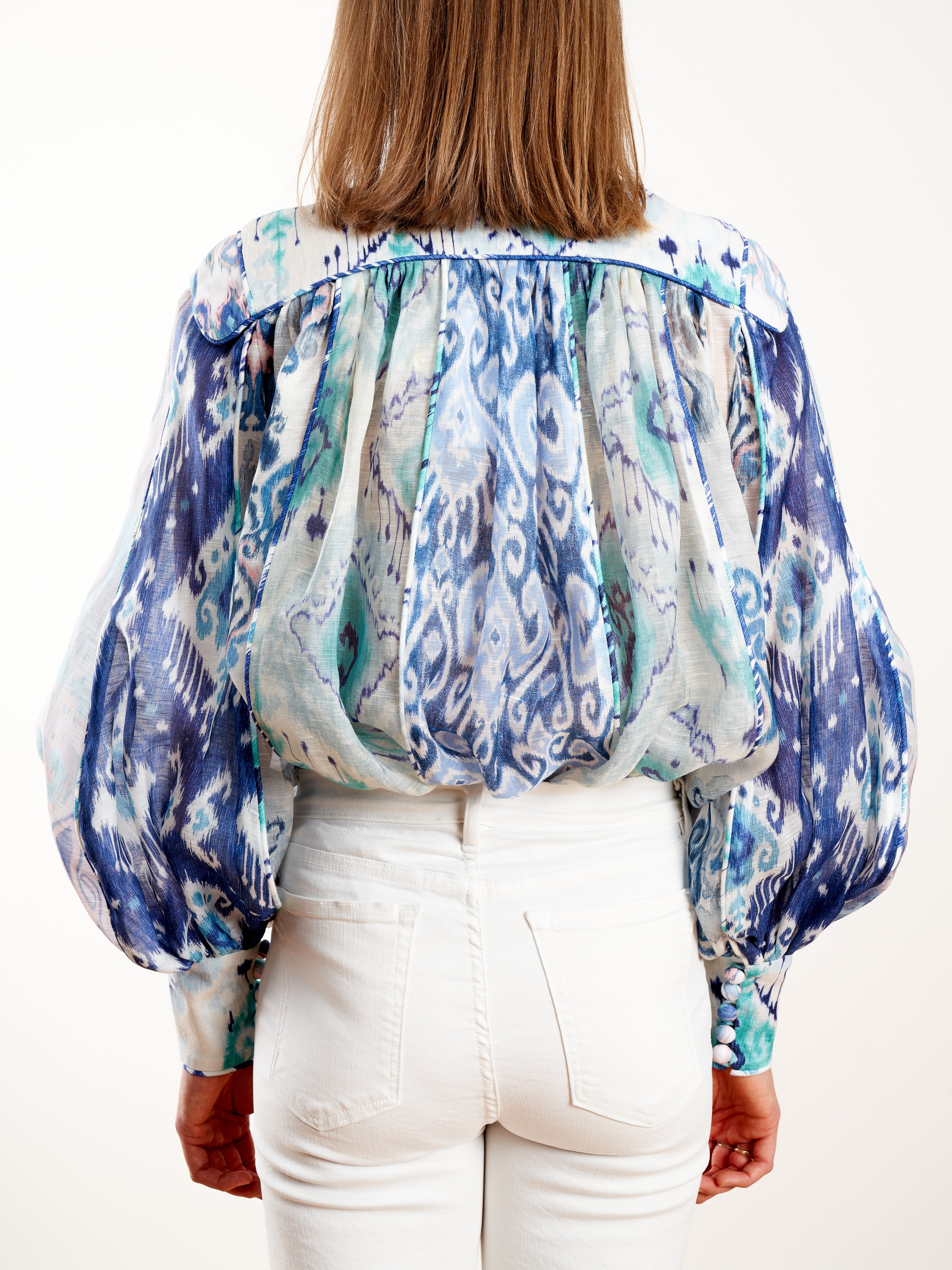 glassy long sleeve blouse - spliced blue ikat - Image 5