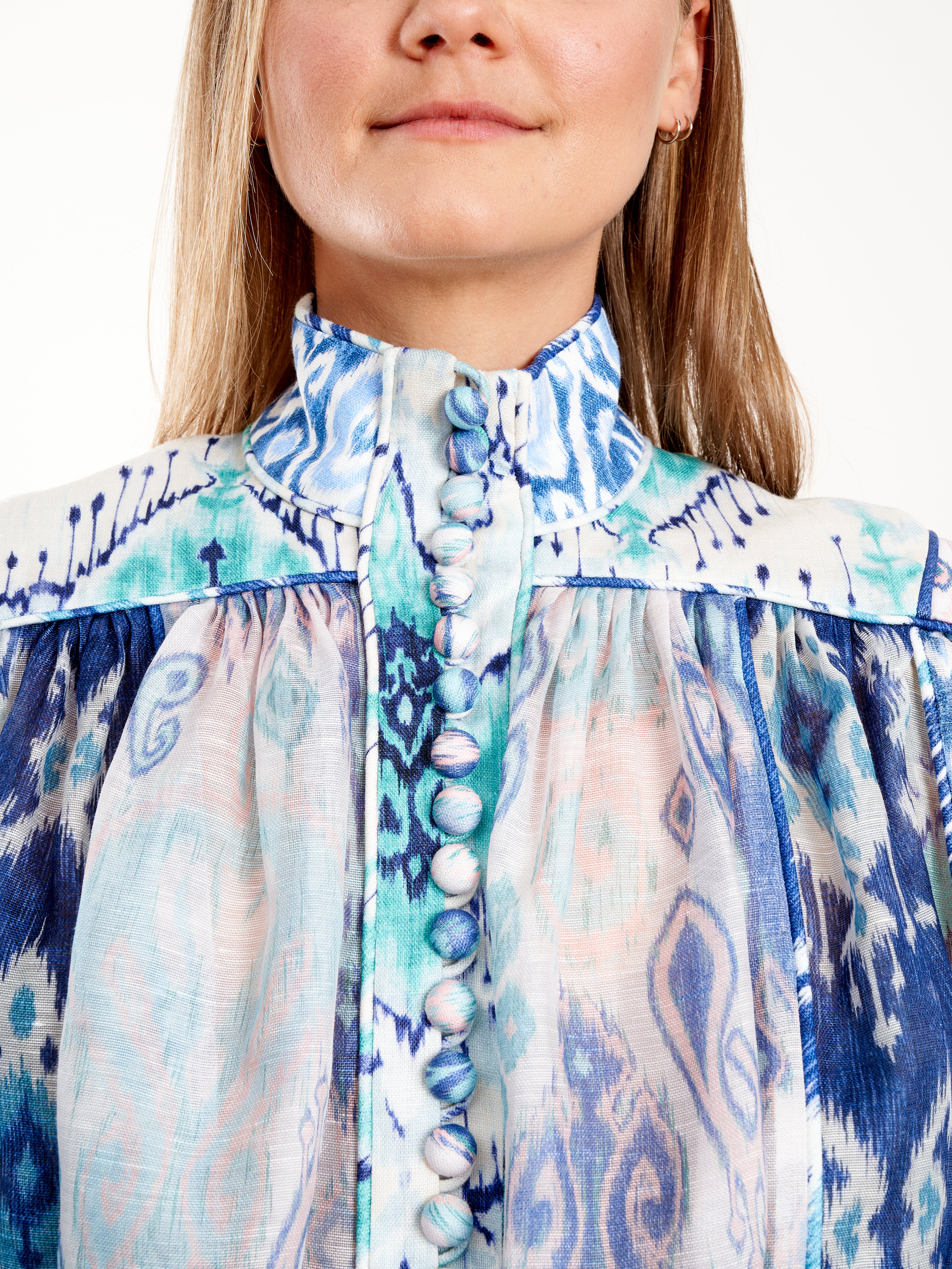glassy long sleeve blouse - spliced blue ikat - Image 6
