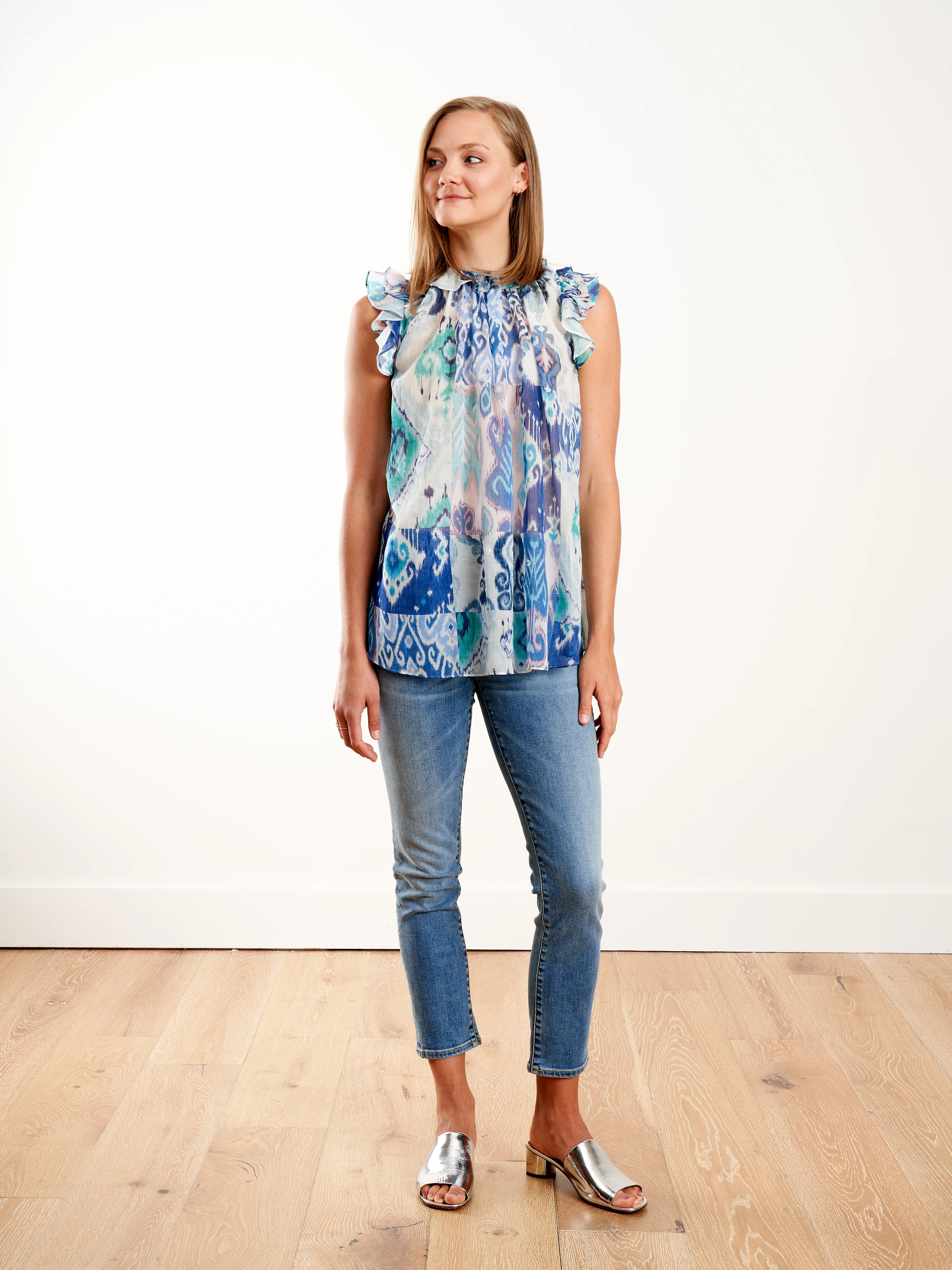 glassy ruffle tank - blue ikat patch - Image 2