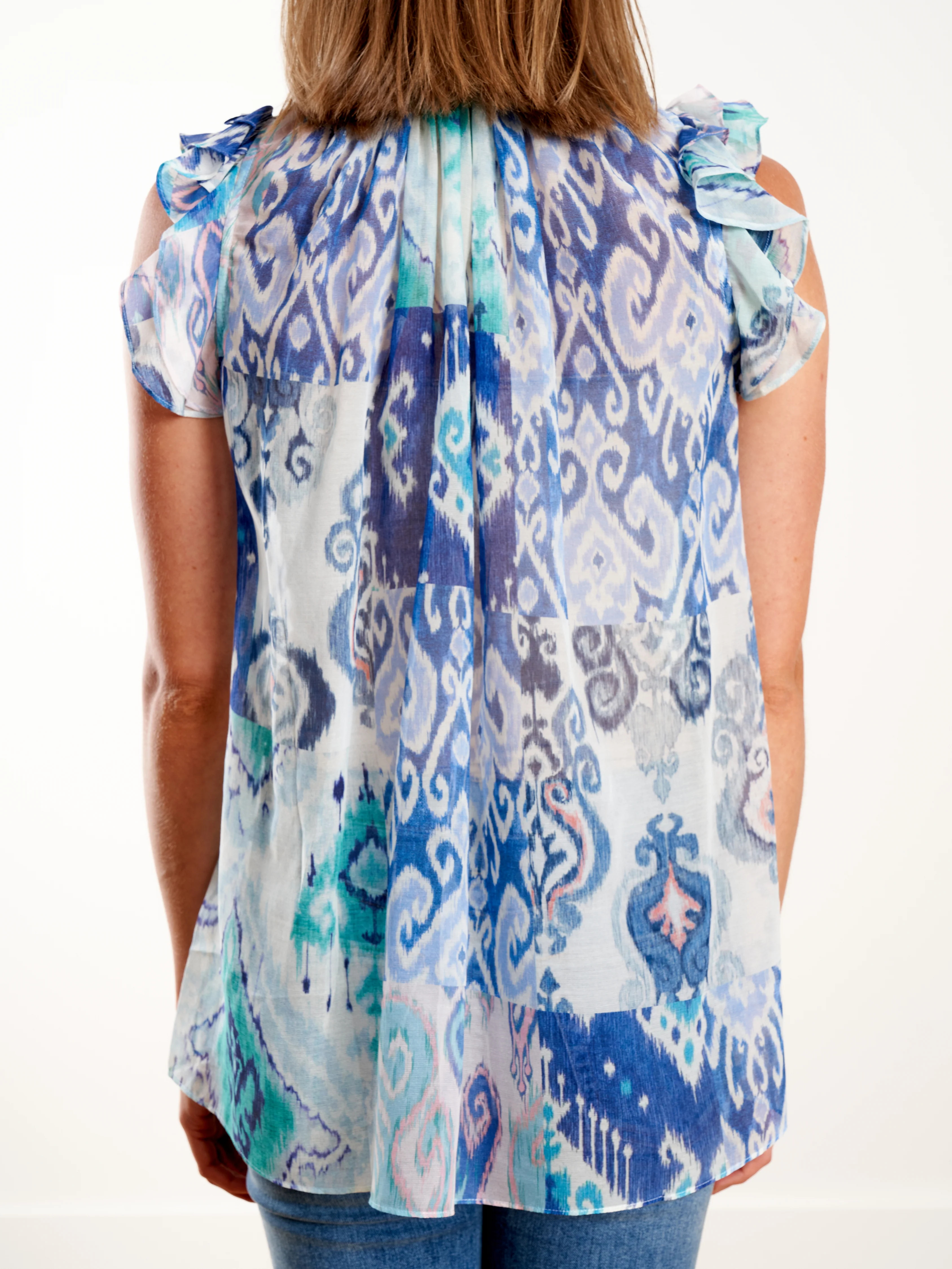 glassy ruffle tank - blue ikat patch - Image 5