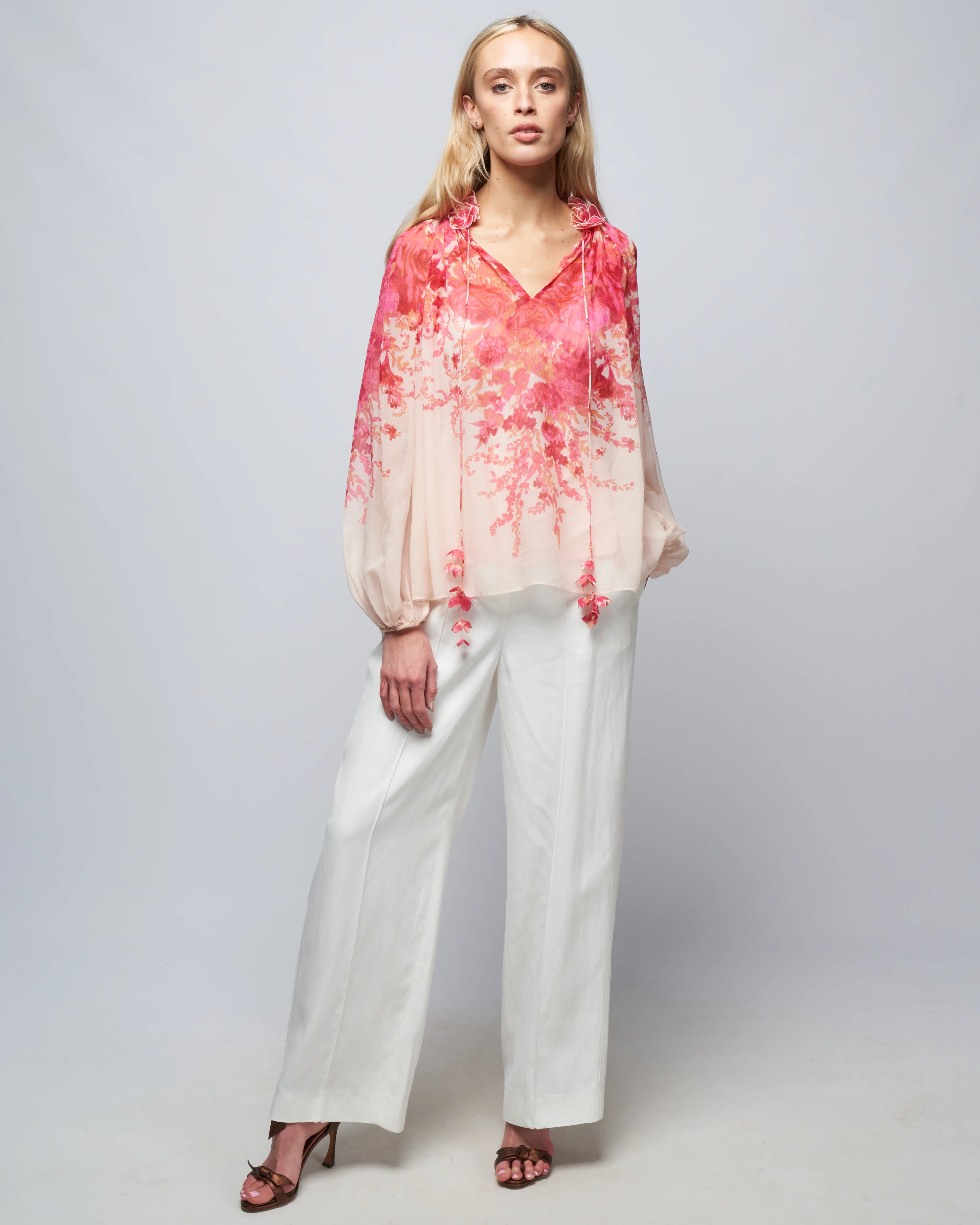 high tide billow blouse - pink ikat floral - Image 2
