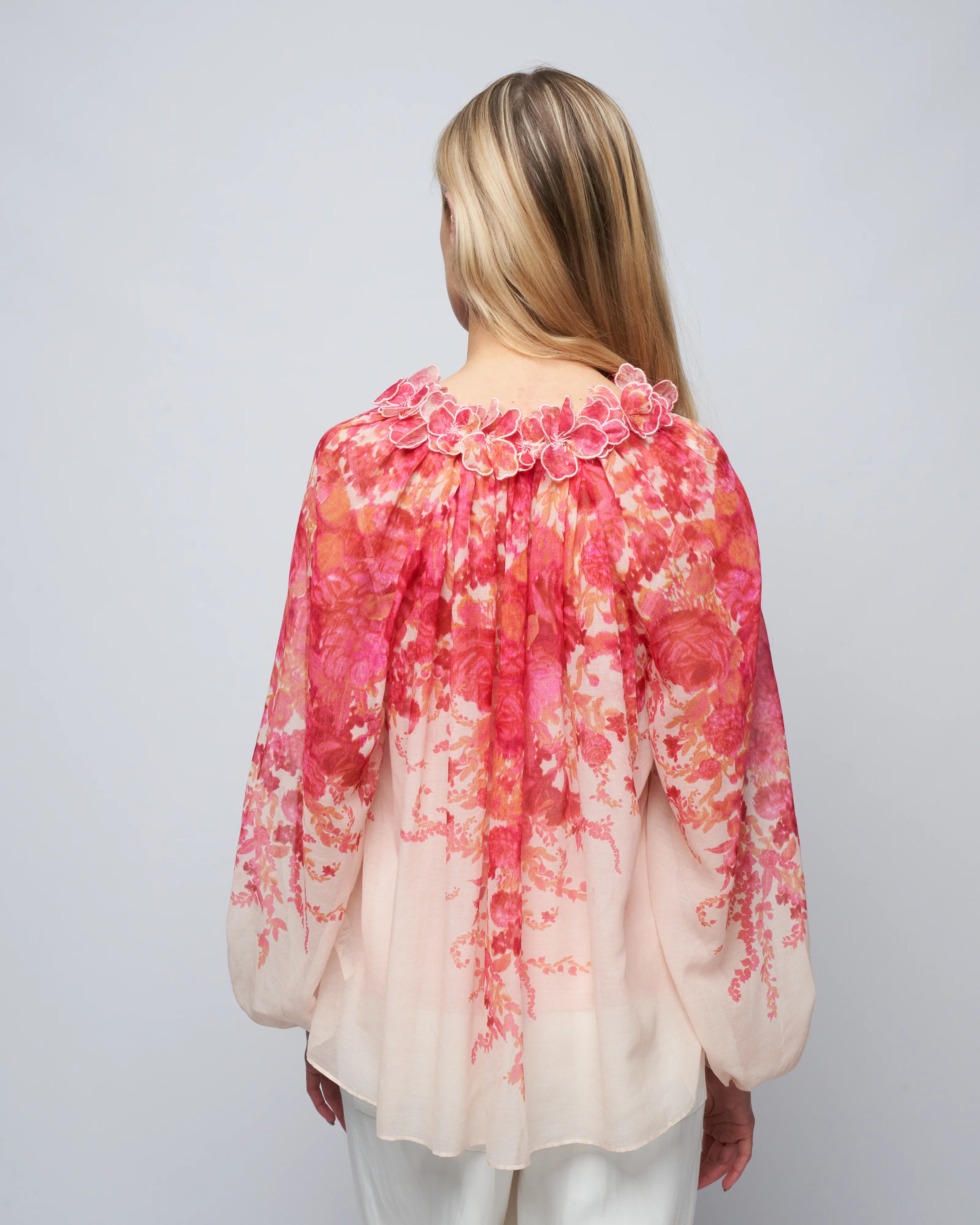 high tide billow blouse - pink ikat floral - Image 4