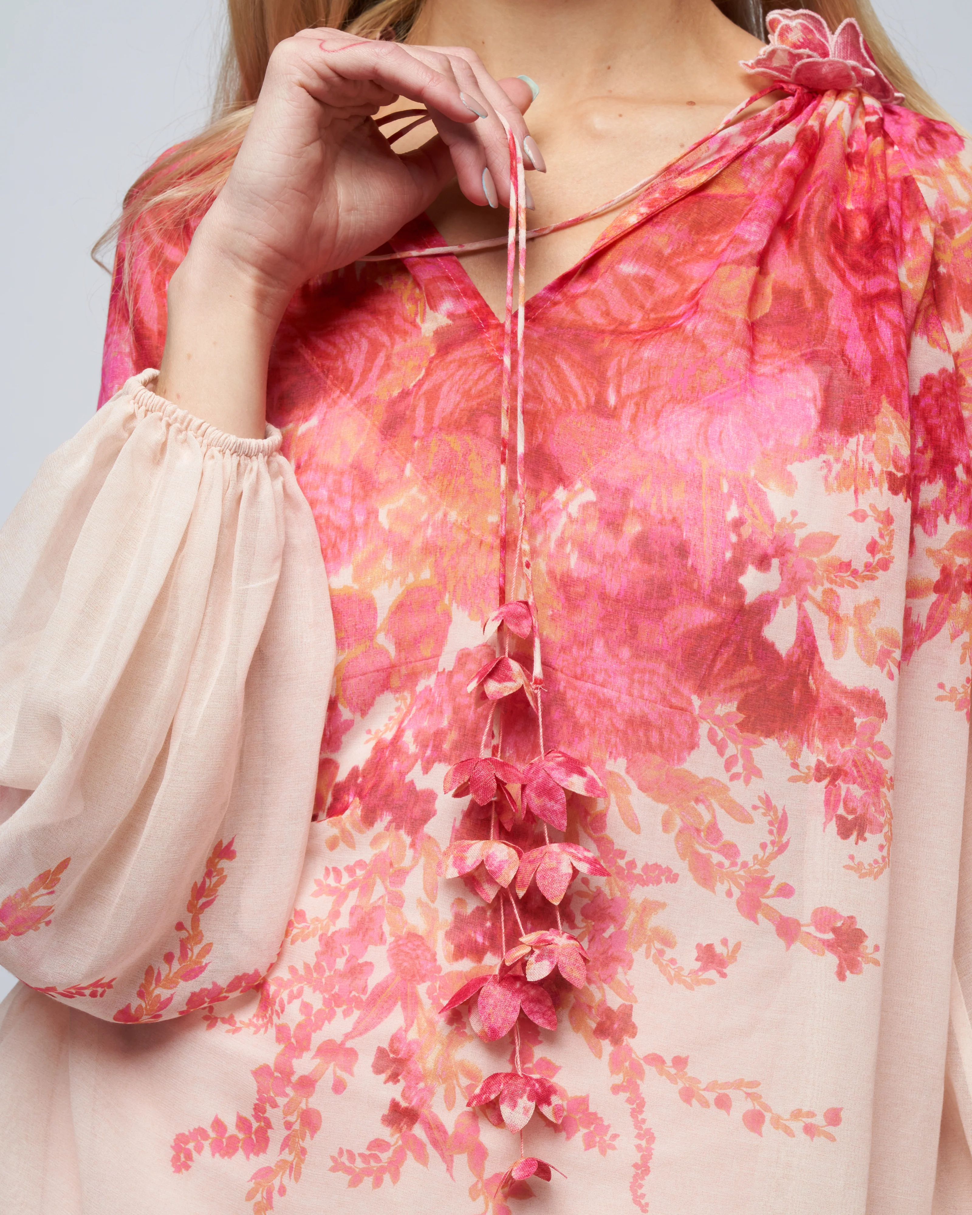 high tide billow blouse - pink ikat floral - Image 5
