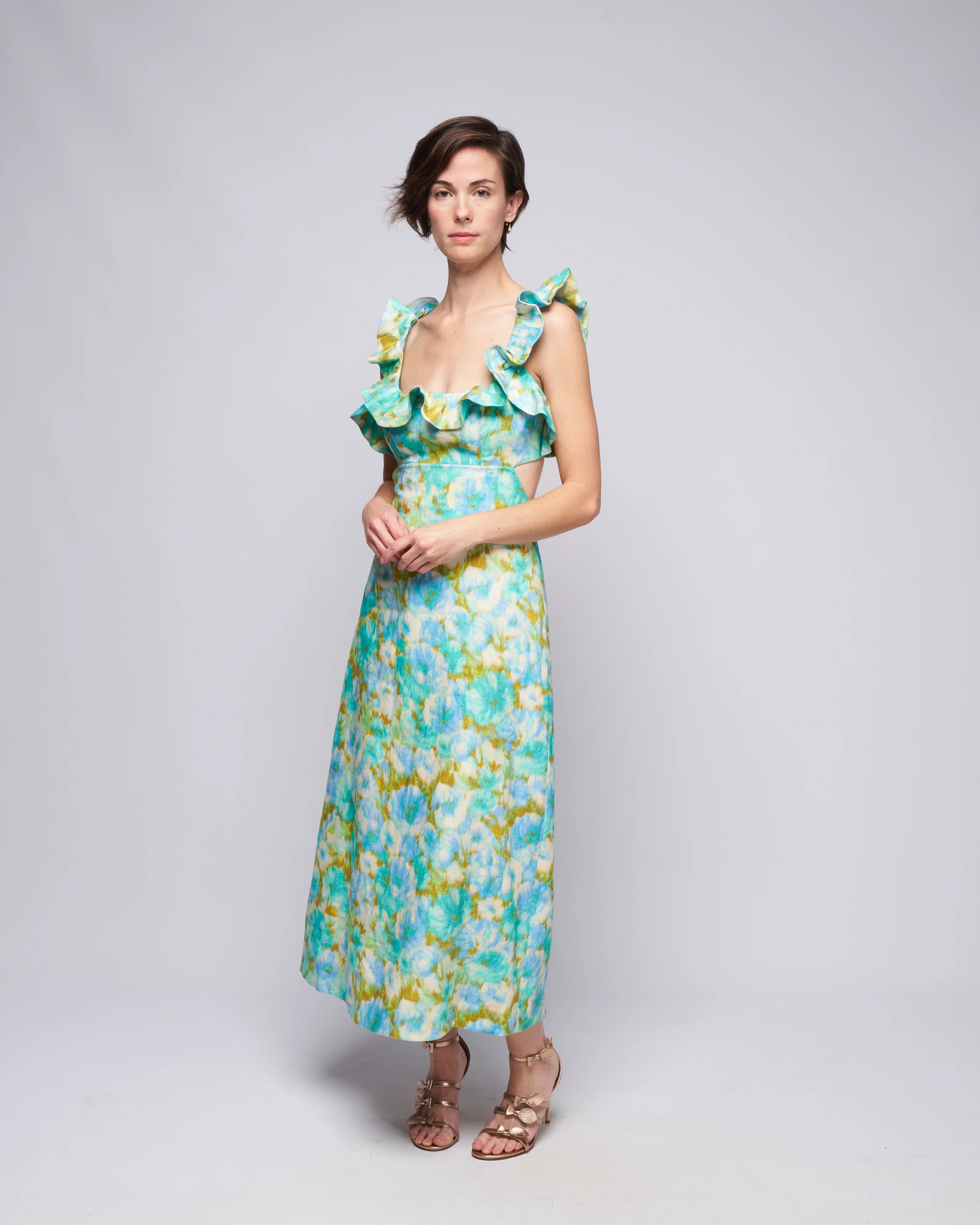 high tide frilled midi - aqua ikat floral - Image 2