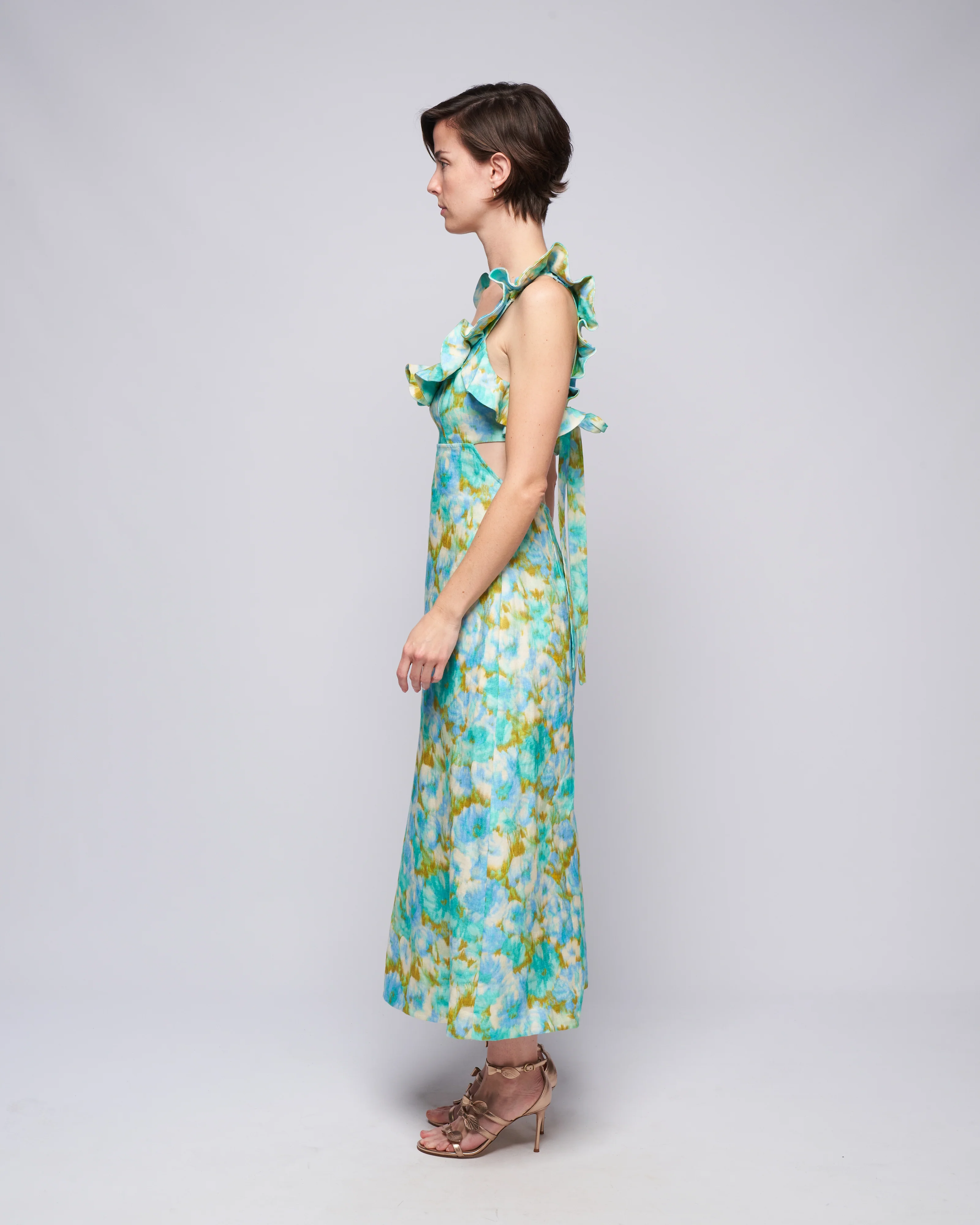 high tide frilled midi - aqua ikat floral - Image 3