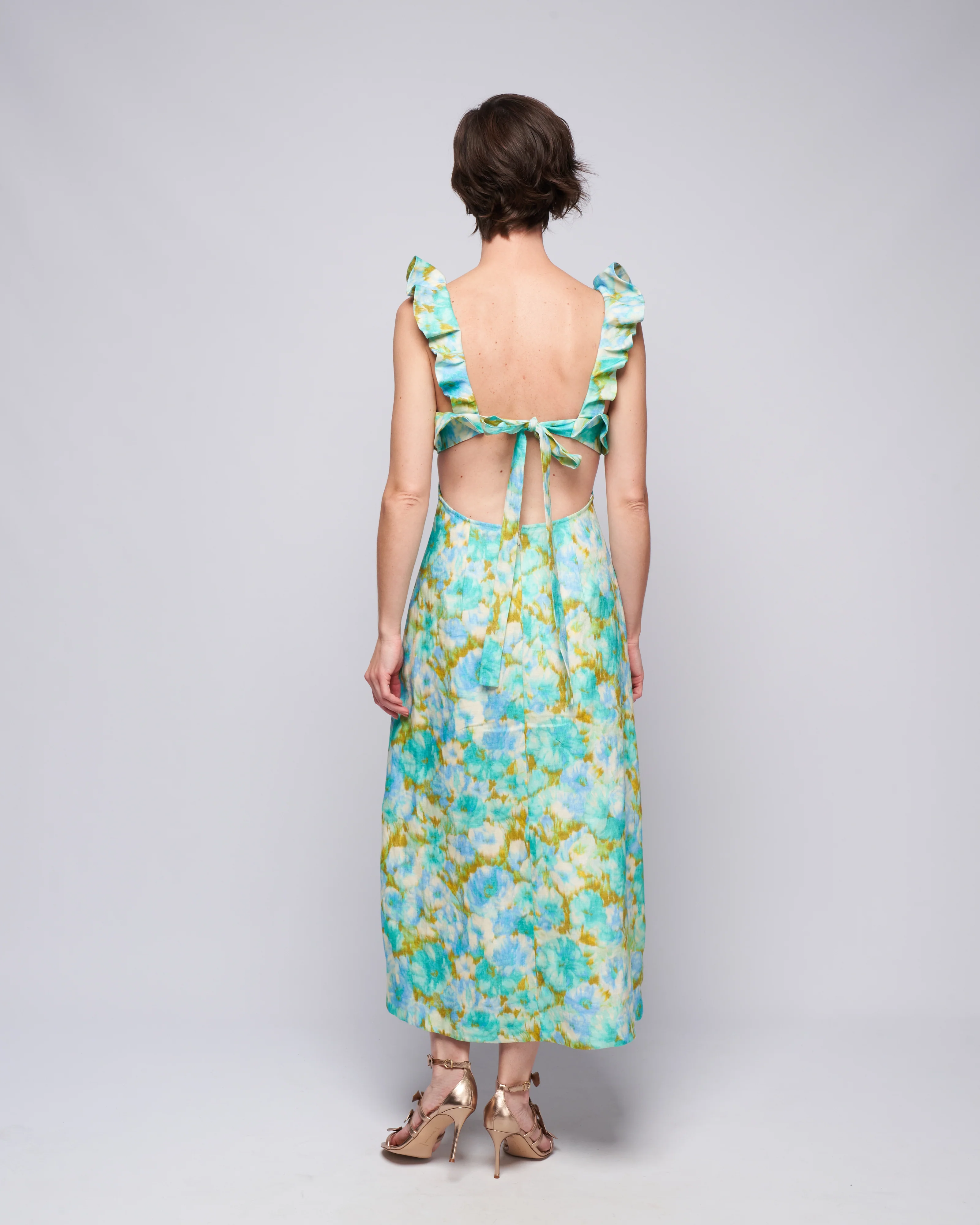 high tide frilled midi - aqua ikat floral - Image 4